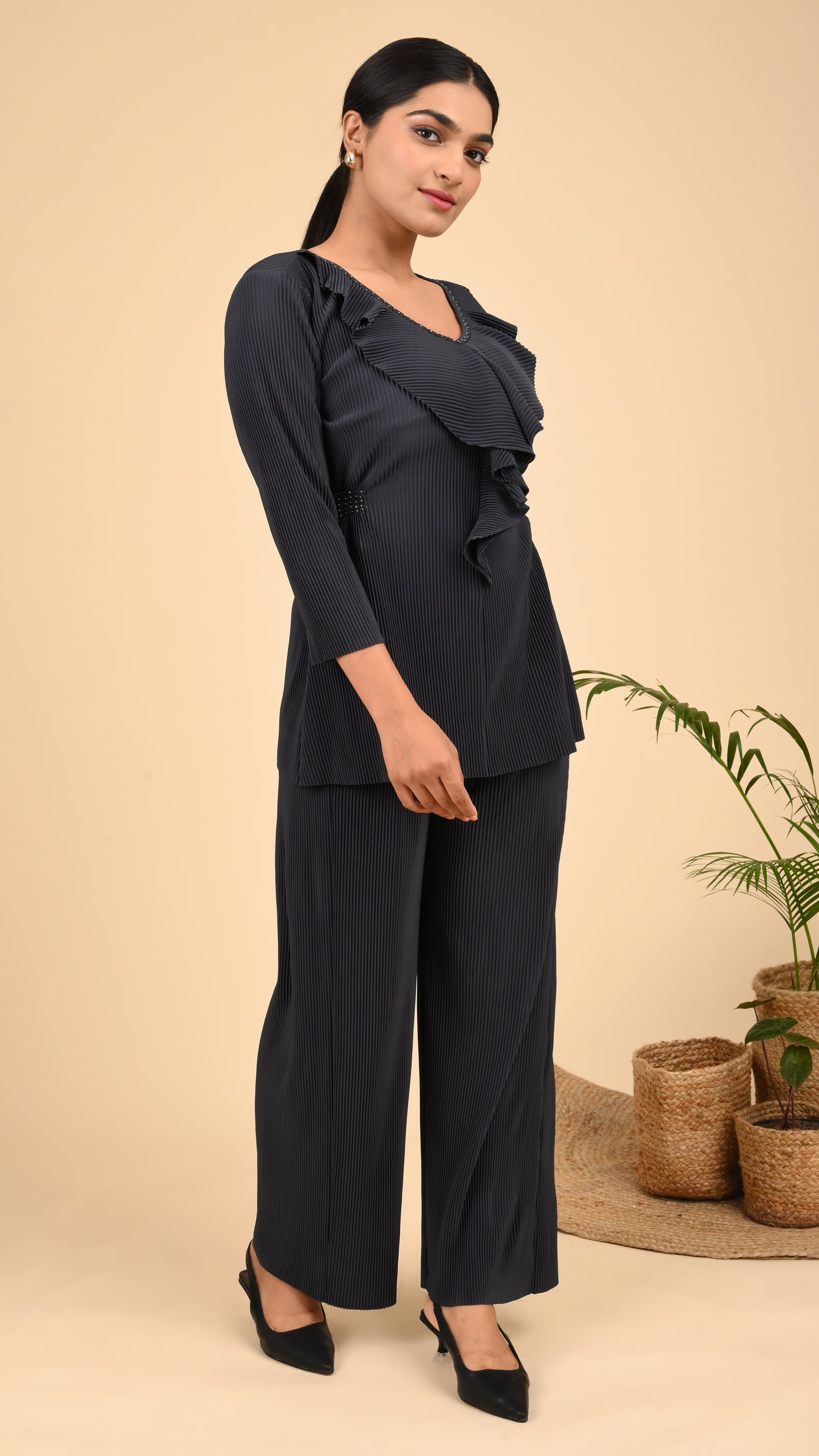 Midnight Pleat Cascade Co-ord Set