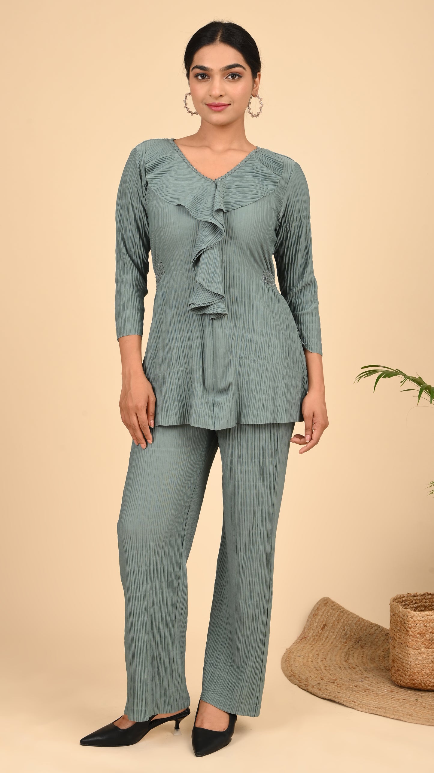 Sage Cascade Pleat Co-ord Set