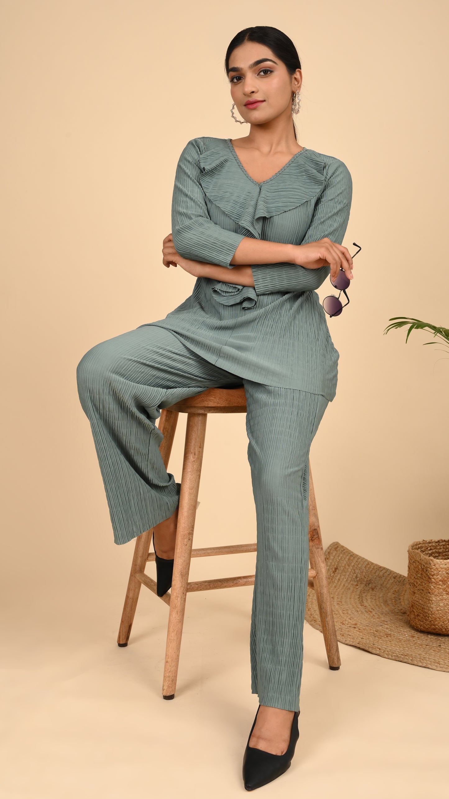 Sage Cascade Pleat Co-ord Set