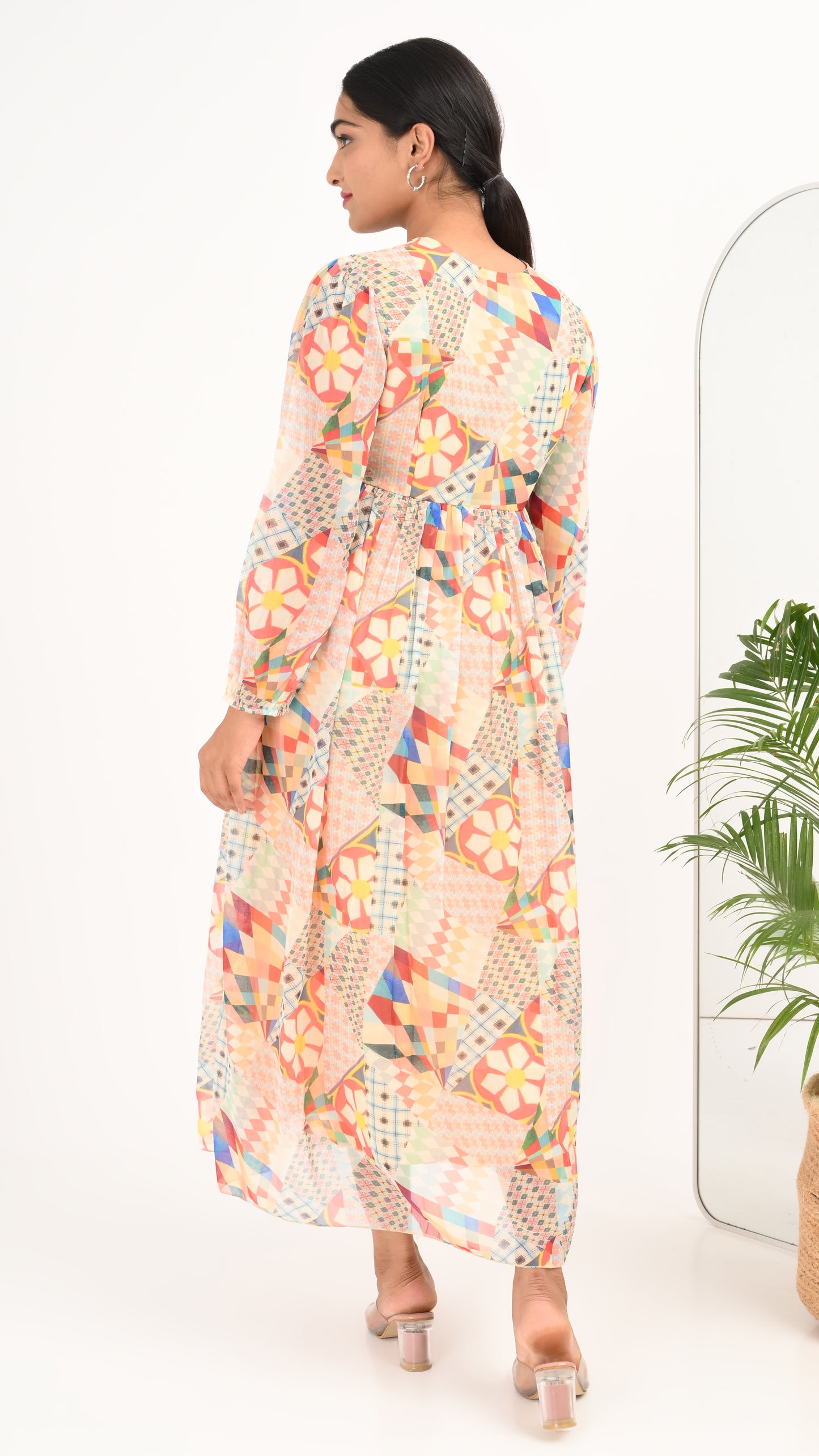 Mosaic Bloom Tiered Midi Dress