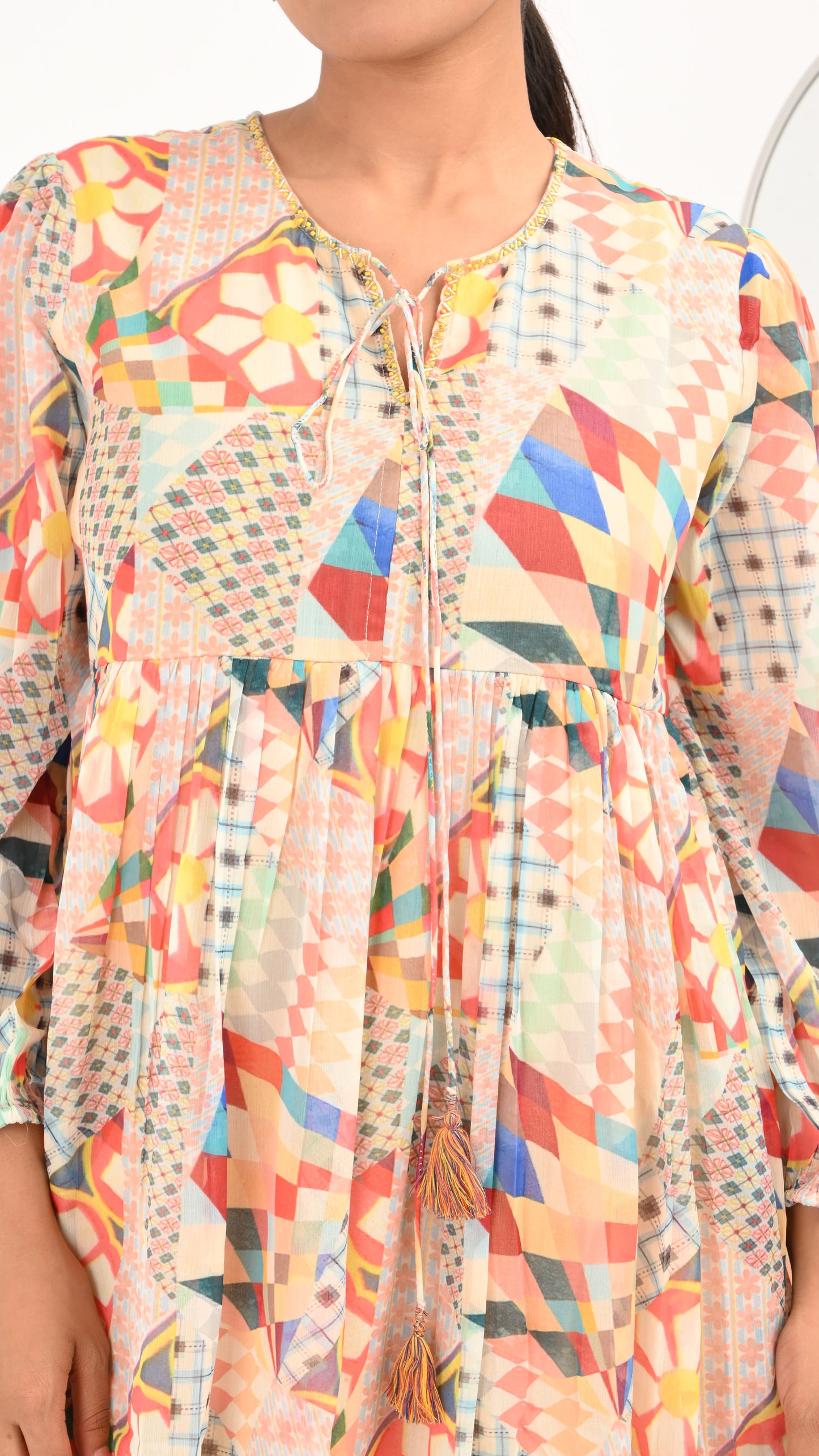 Mosaic Bloom Tiered Midi Dress
