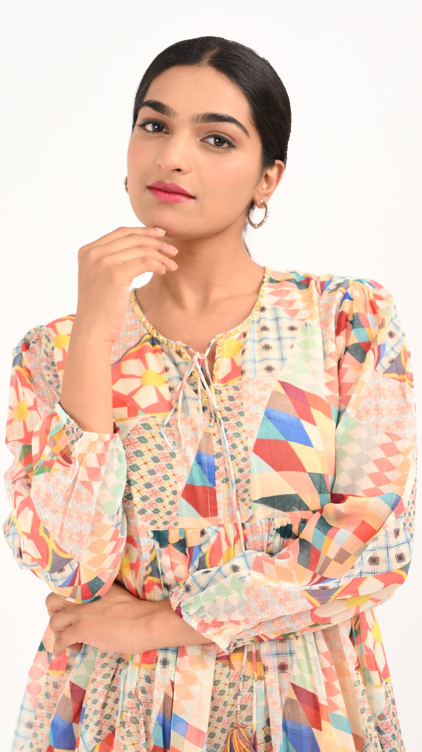 Mosaic Bloom Tiered Midi Dress