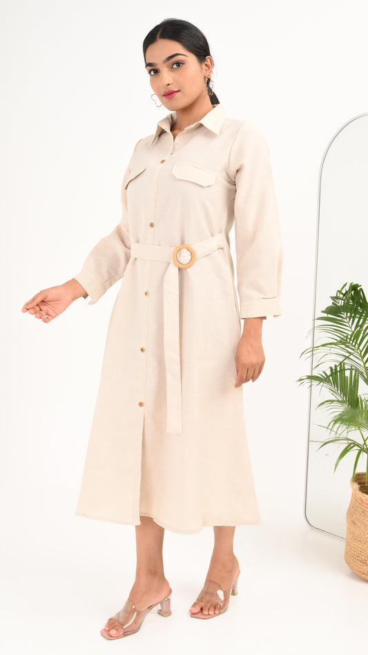 Sand Dune Belted Shirt Midi Dress