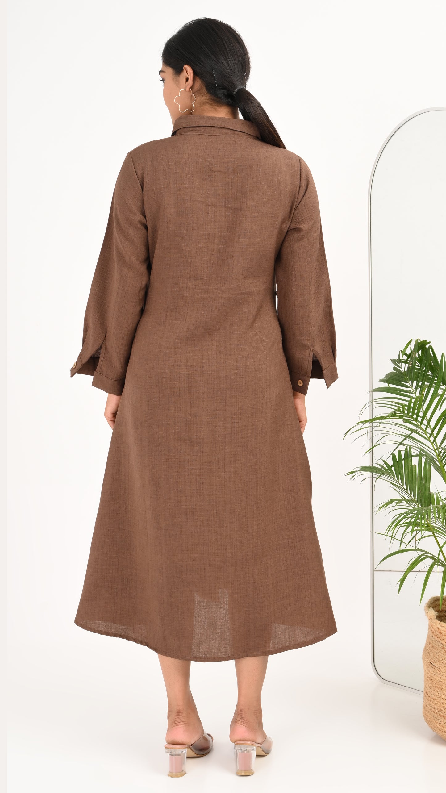 Cocoa Ridge Belted Shirt Midi Dress