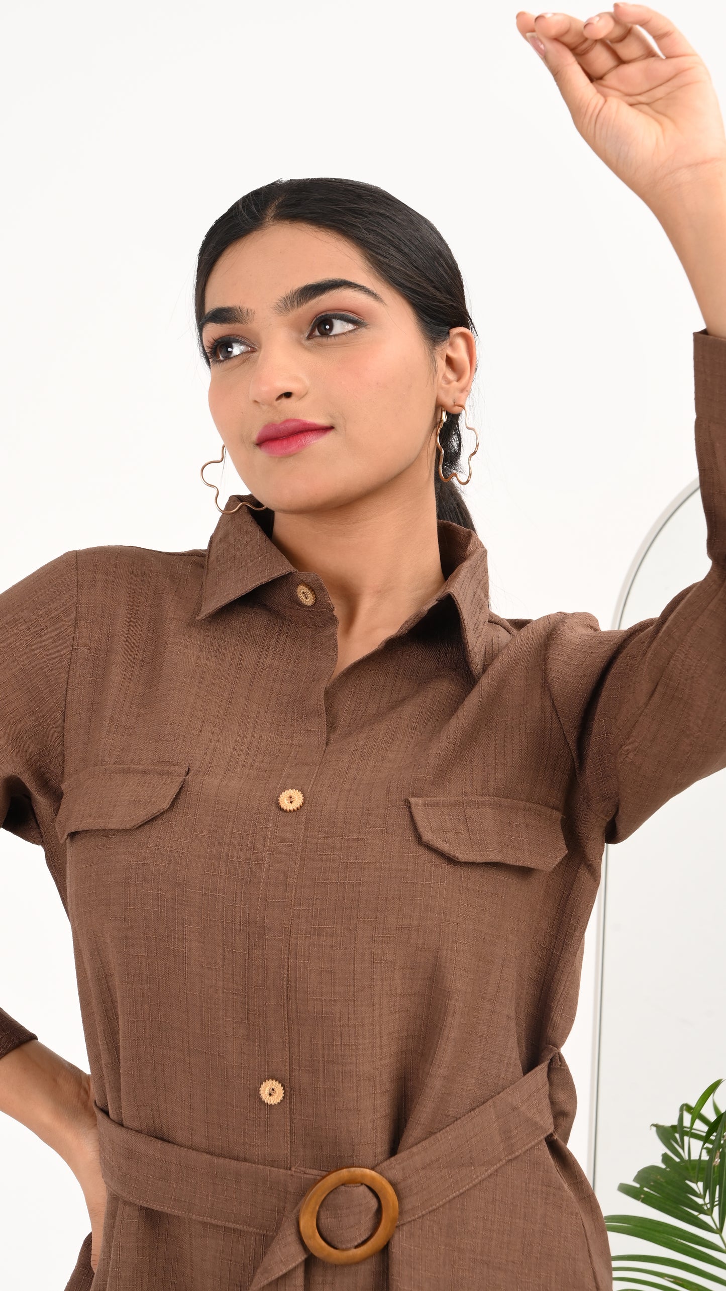 Cocoa Ridge Belted Shirt Midi Dress