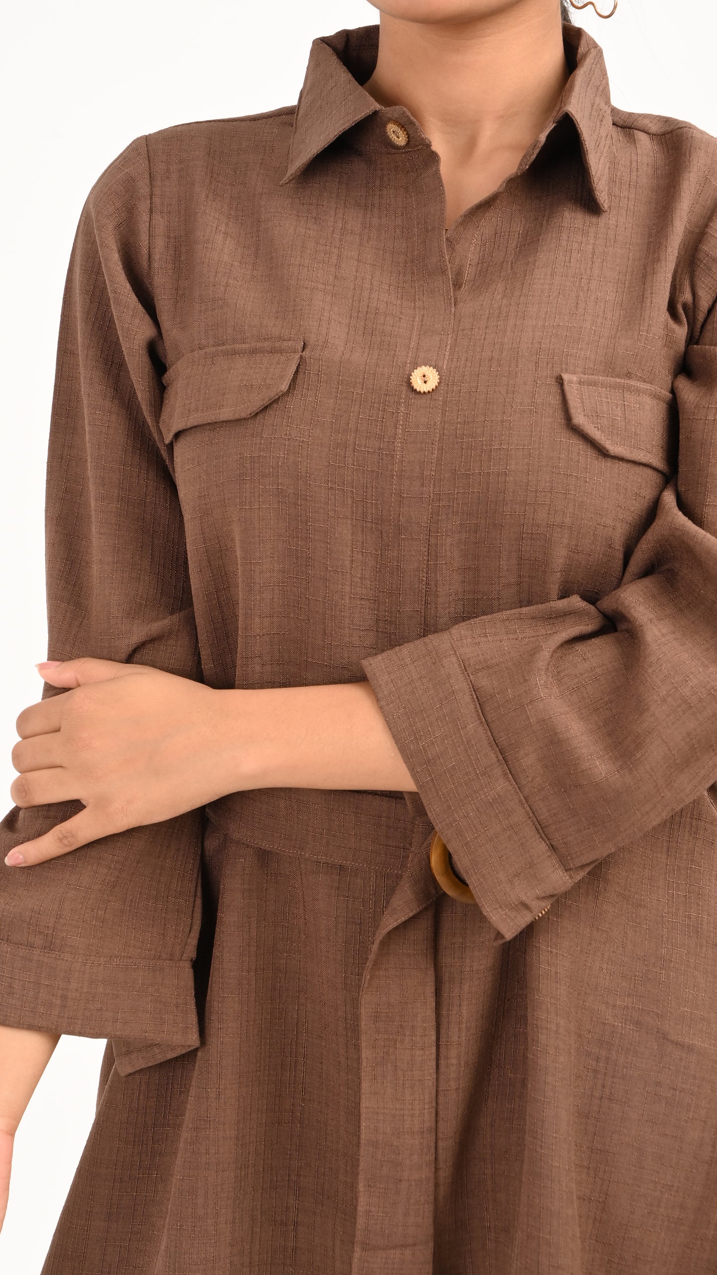 Cocoa Ridge Belted Shirt Midi Dress