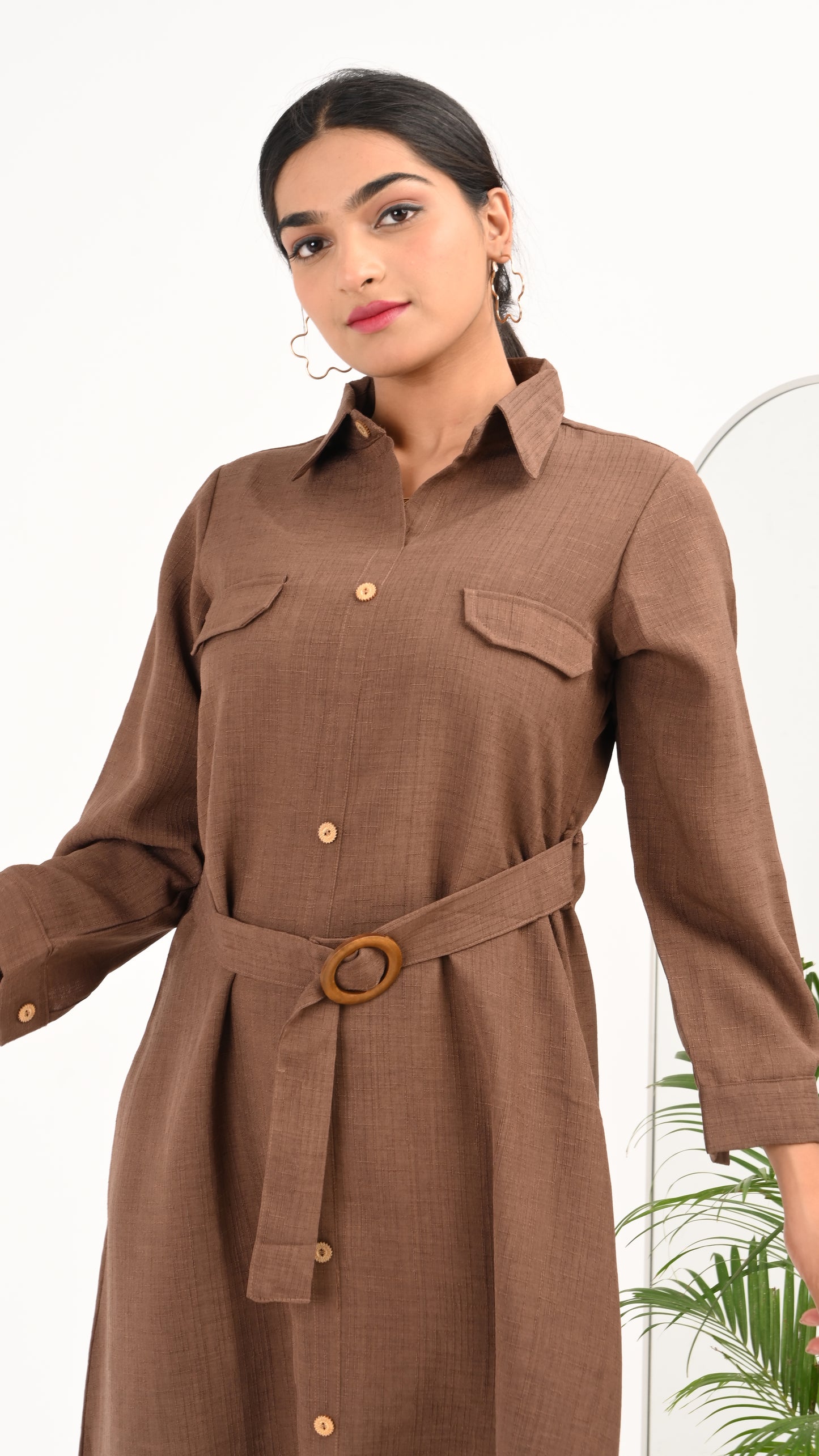 Cocoa Ridge Belted Shirt Midi Dress