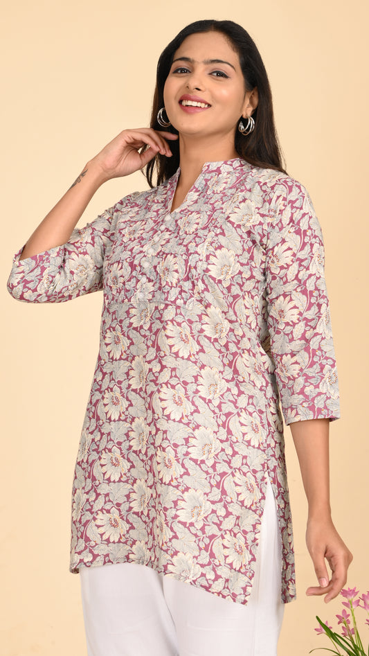 Nayra Mauve Bloom Short Kurti Top