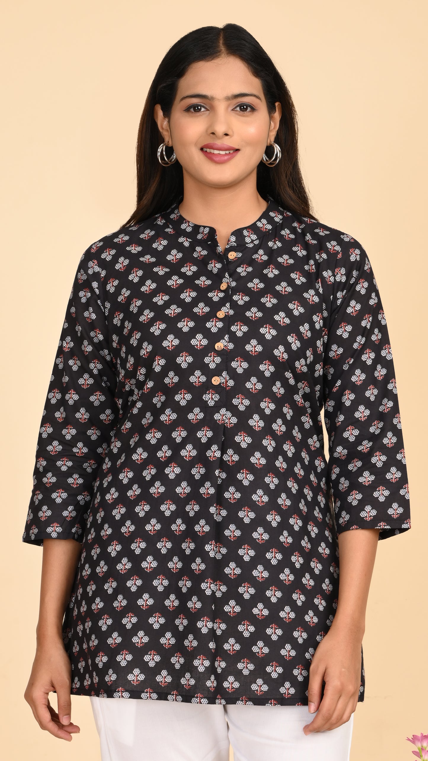 Ira Noir Buti Print Short Kurti Top