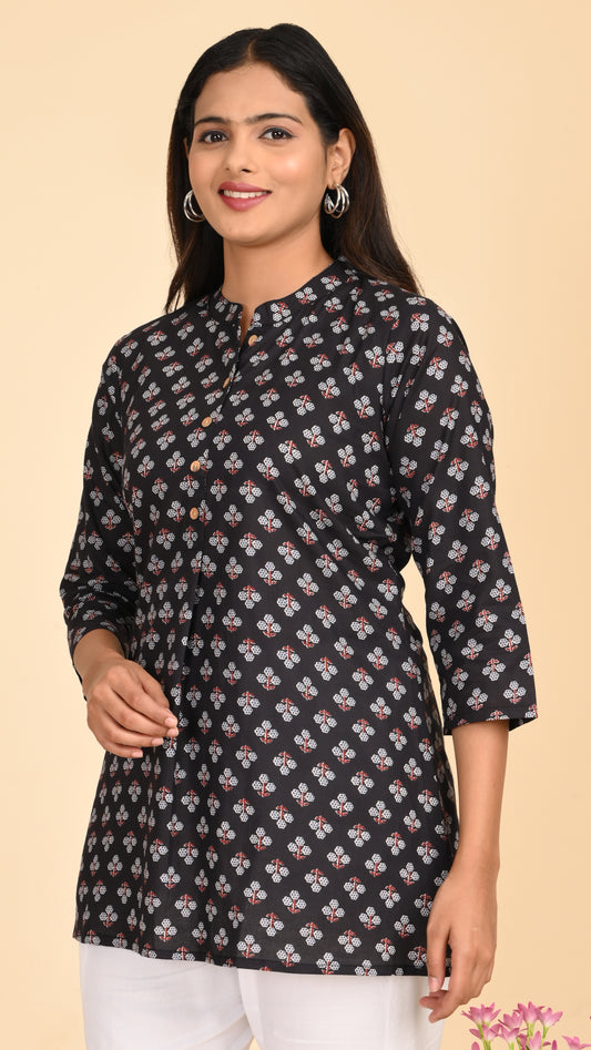 Ira Noir Buti Print Short Kurti Top