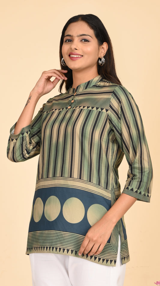 Aranya Tribal Stripe Short Kurti Top