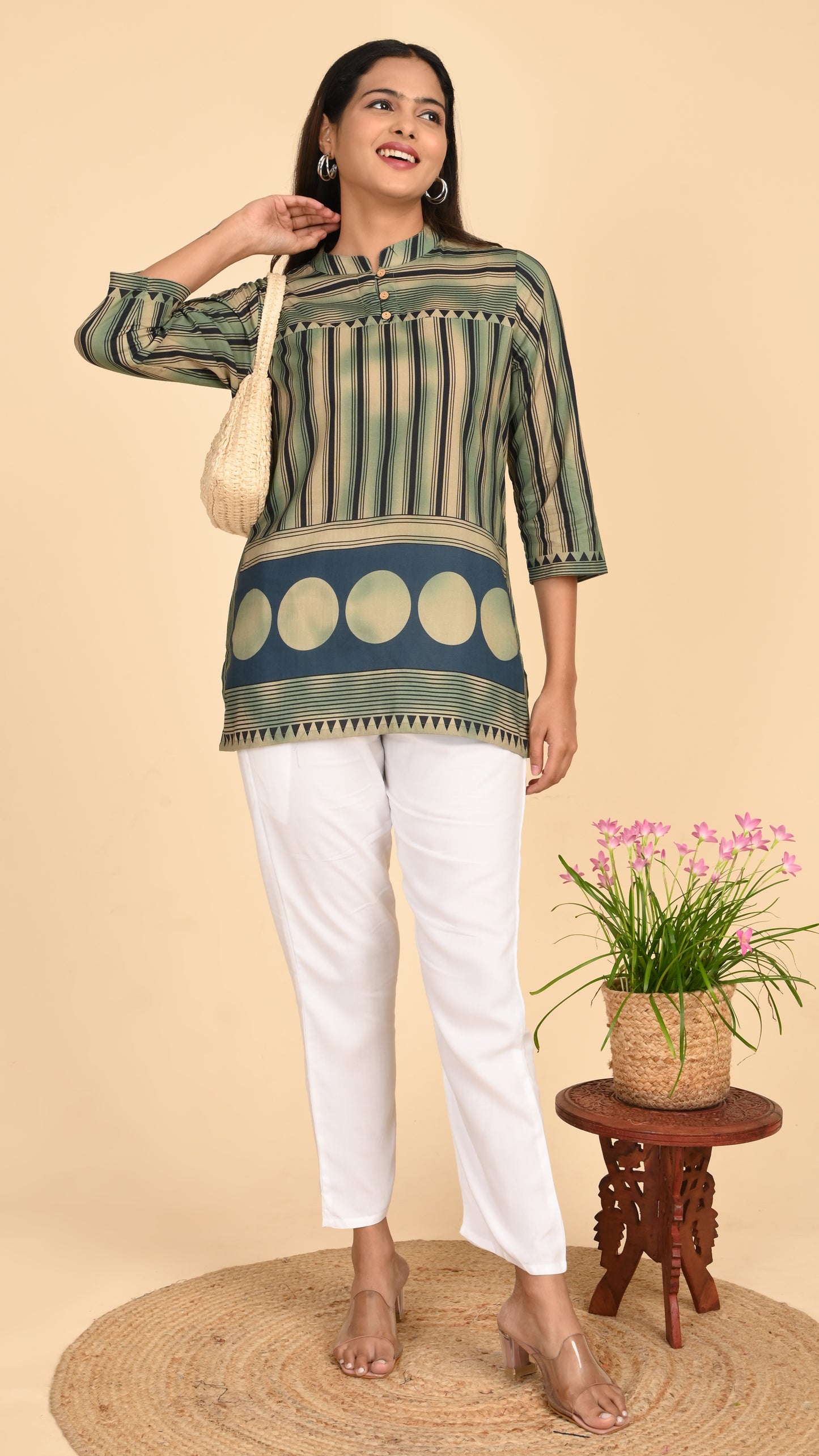 Aranya Tribal Stripe Short Kurti Top