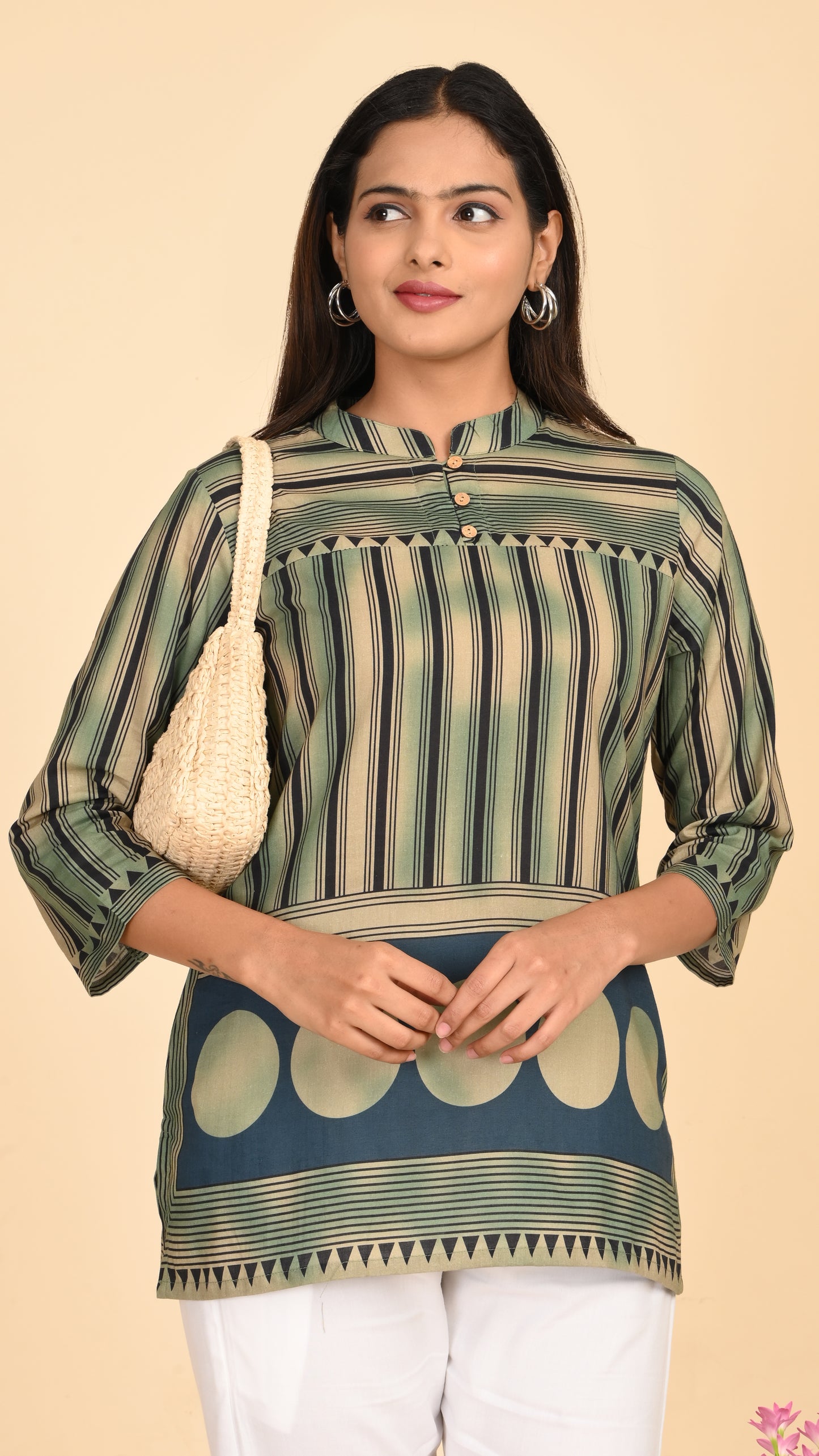 Aranya Tribal Stripe Short Kurti Top