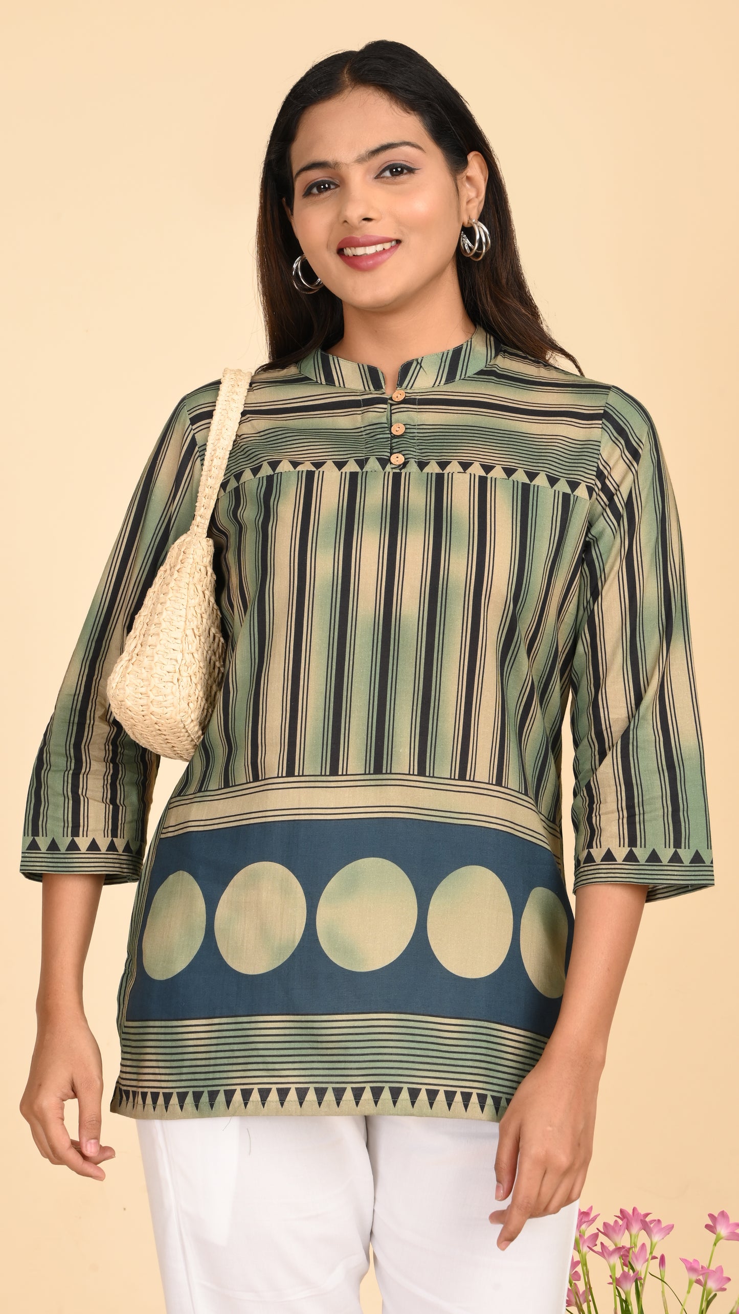 Aranya Tribal Stripe Short Kurti Top