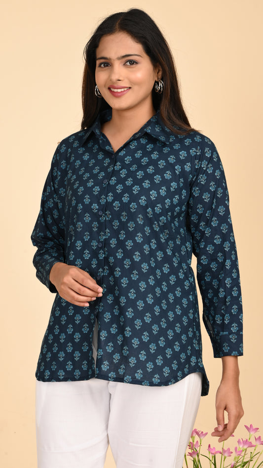 Neelika Indigo Bloom Short Kurti Top