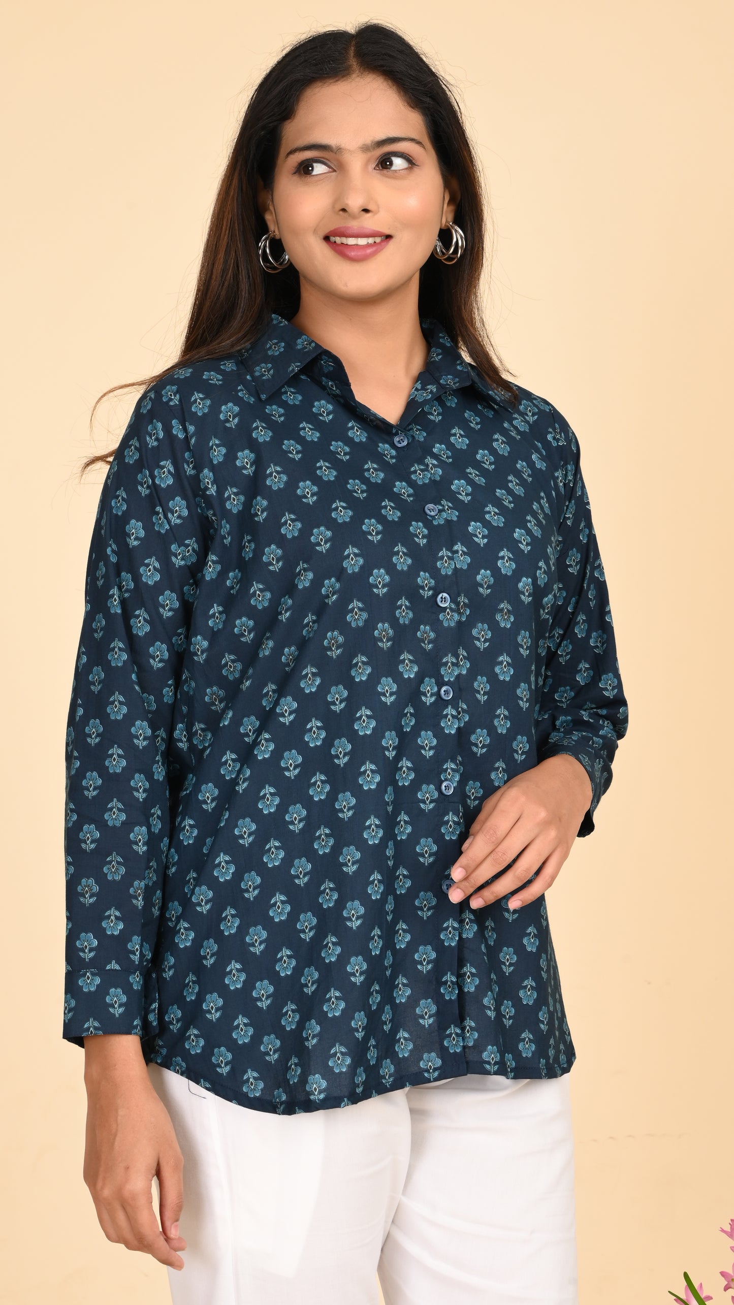 Neelika Indigo Bloom Short Kurti Top