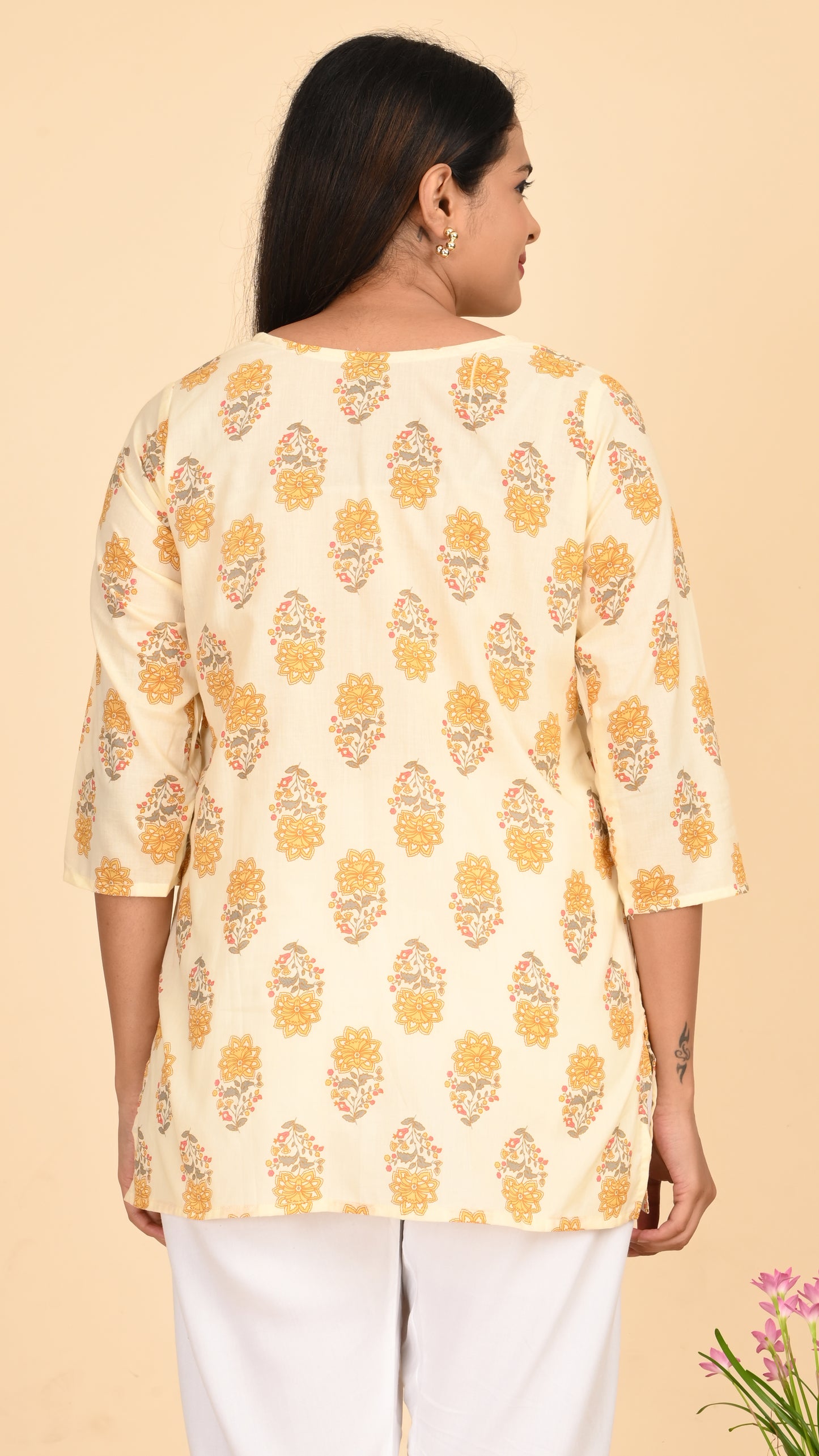 Aabroo Buttermilk Bloom Short Kurti Top