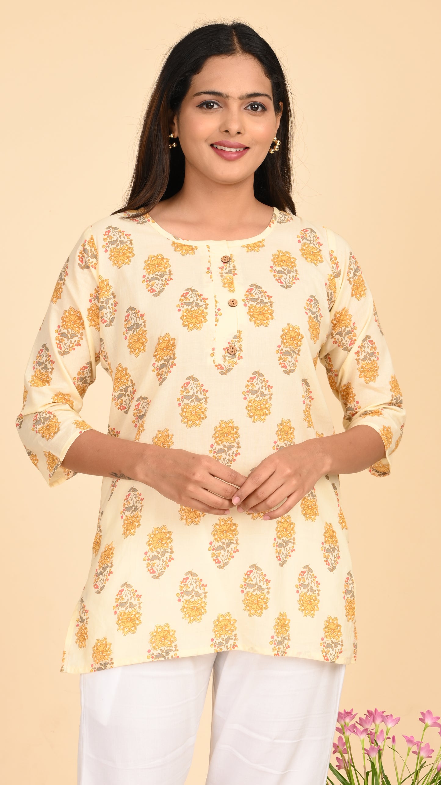 Aabroo Buttermilk Bloom Short Kurti Top