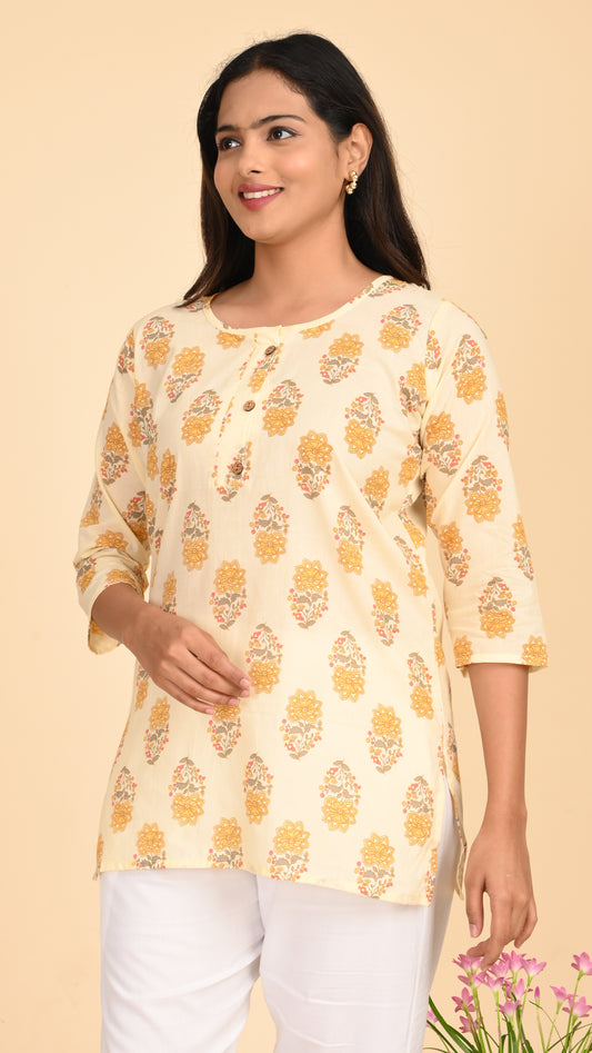 Aabroo Buttermilk Bloom Short Kurti Top