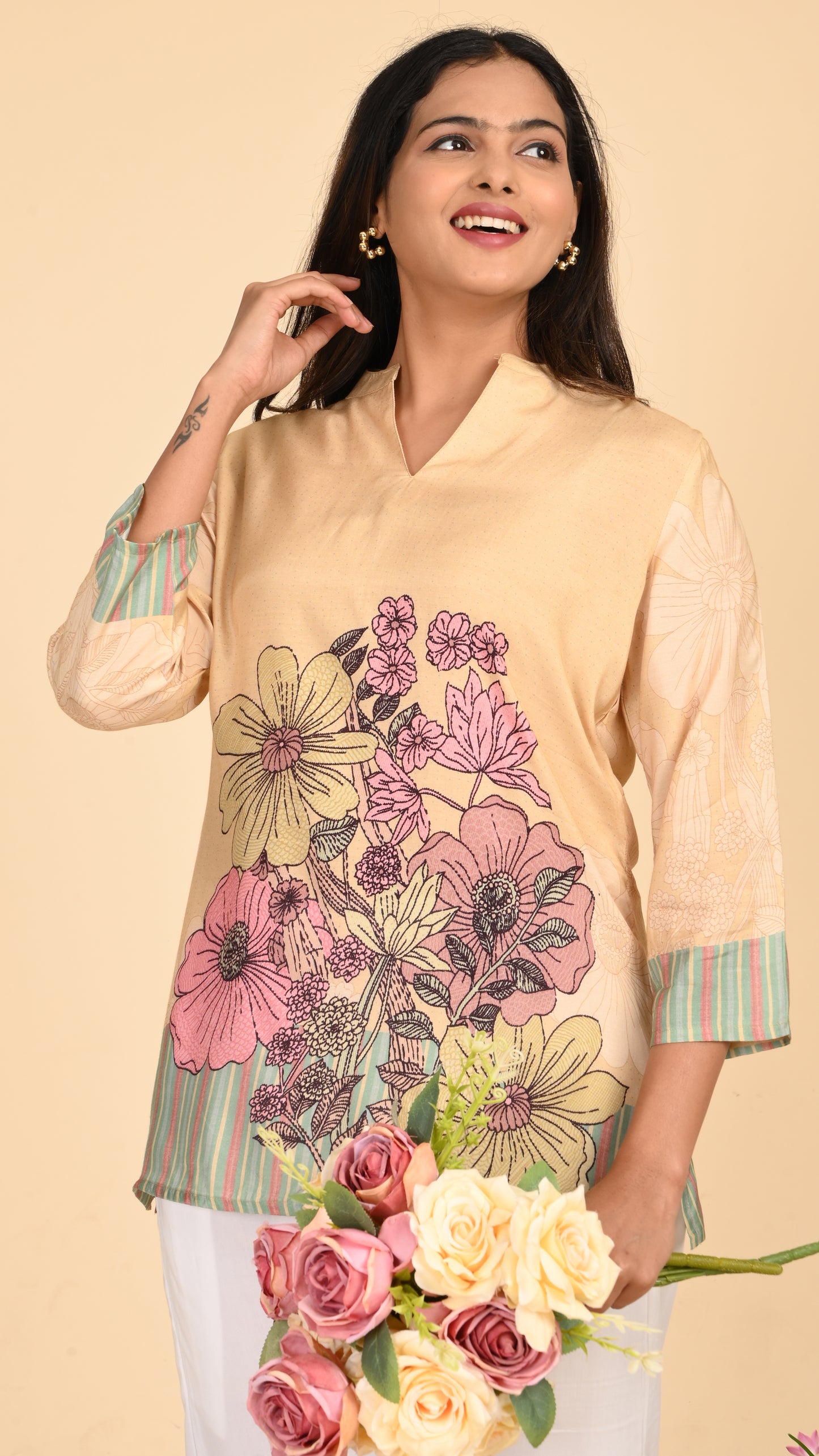 Aira Bloomscape Stripe Short Kurti Top
