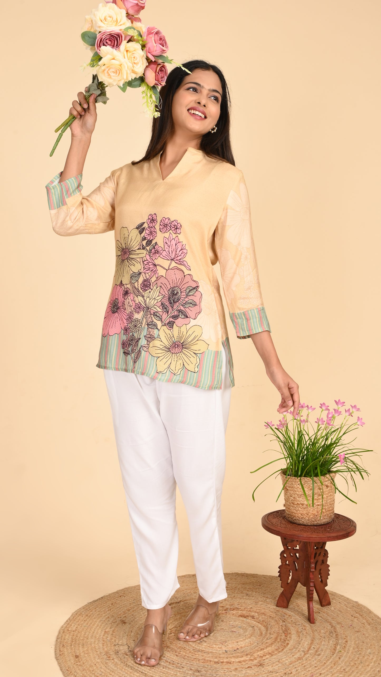 Aira Bloomscape Stripe Short Kurti Top
