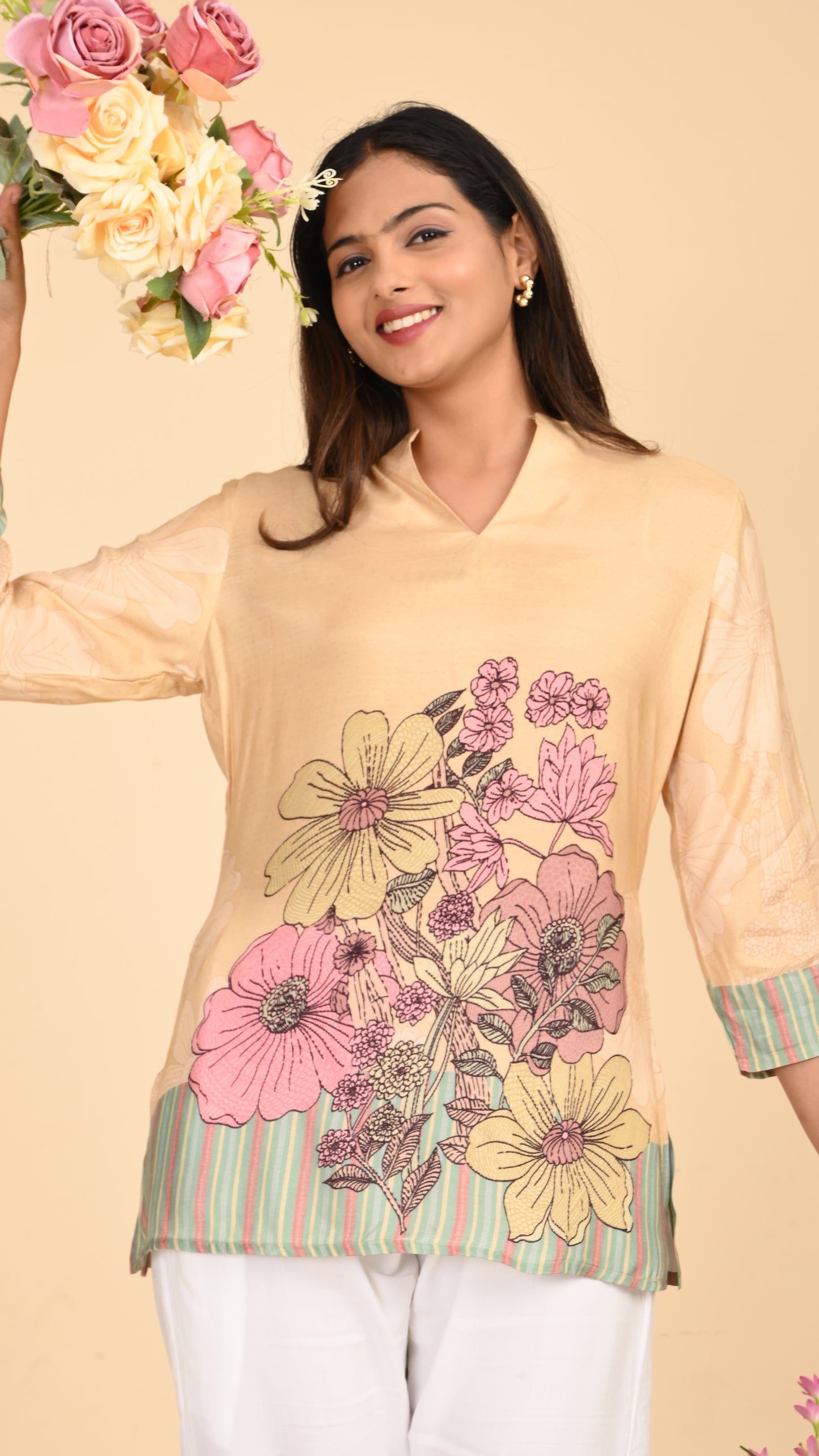 Aira Bloomscape Stripe Short Kurti Top