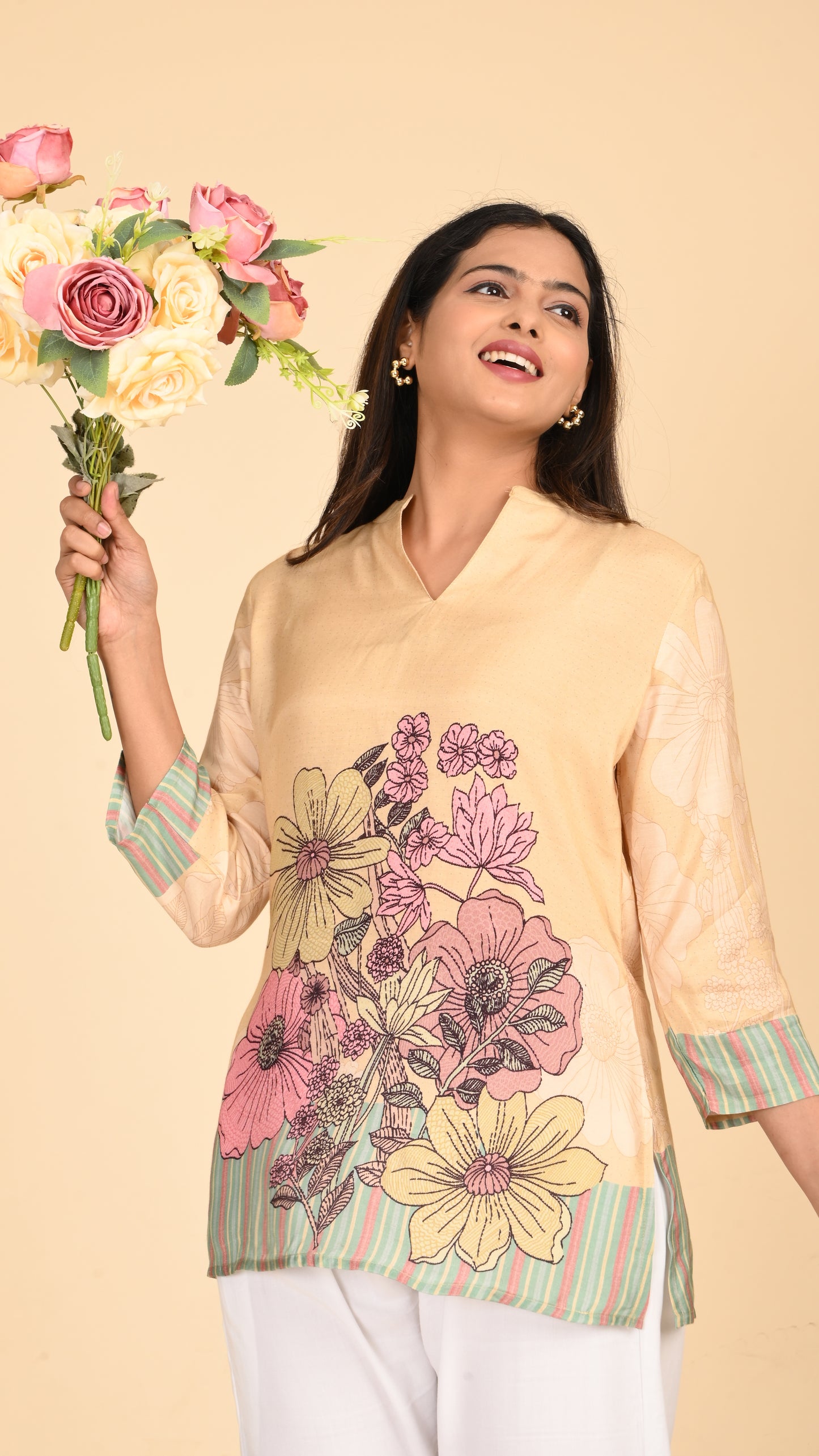 Aira Bloomscape Stripe Short Kurti Top
