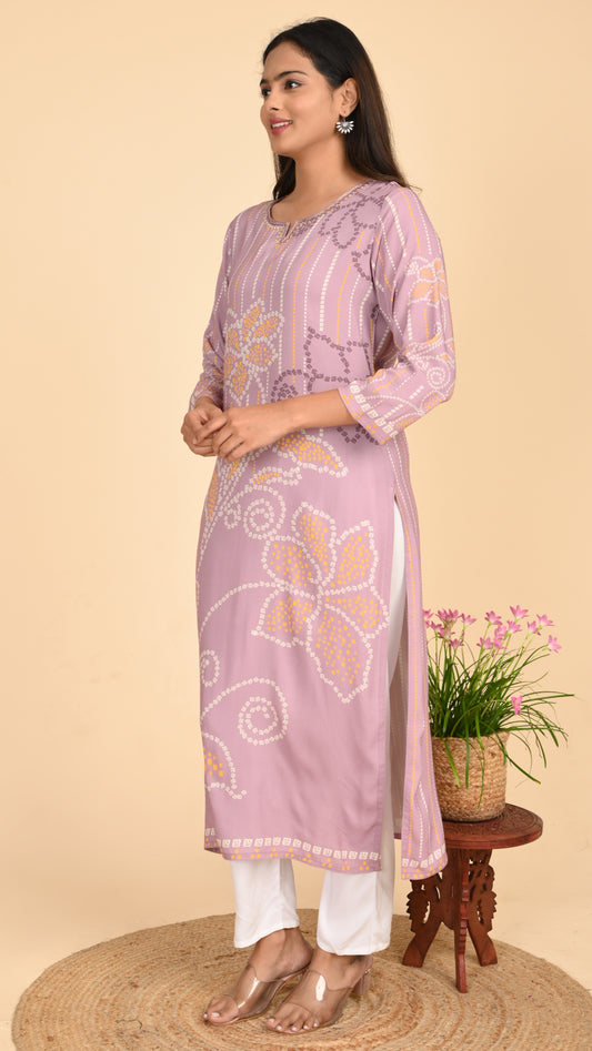 Aabroo Lilac Bloom Straight Kurti