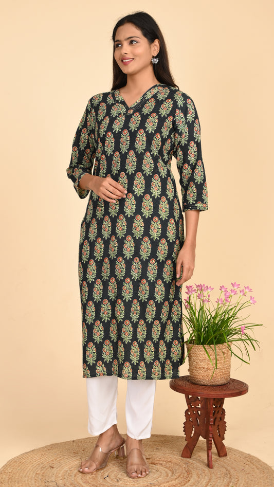 Karvi Noir Blossom Straight Kurti