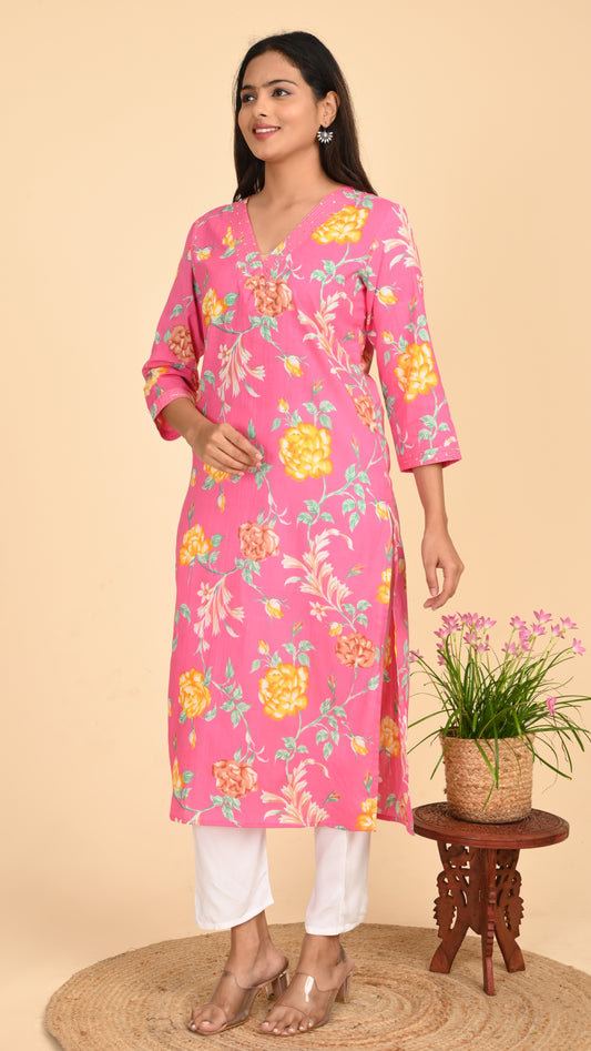 Malvika Gulabi Garden Straight Kurti