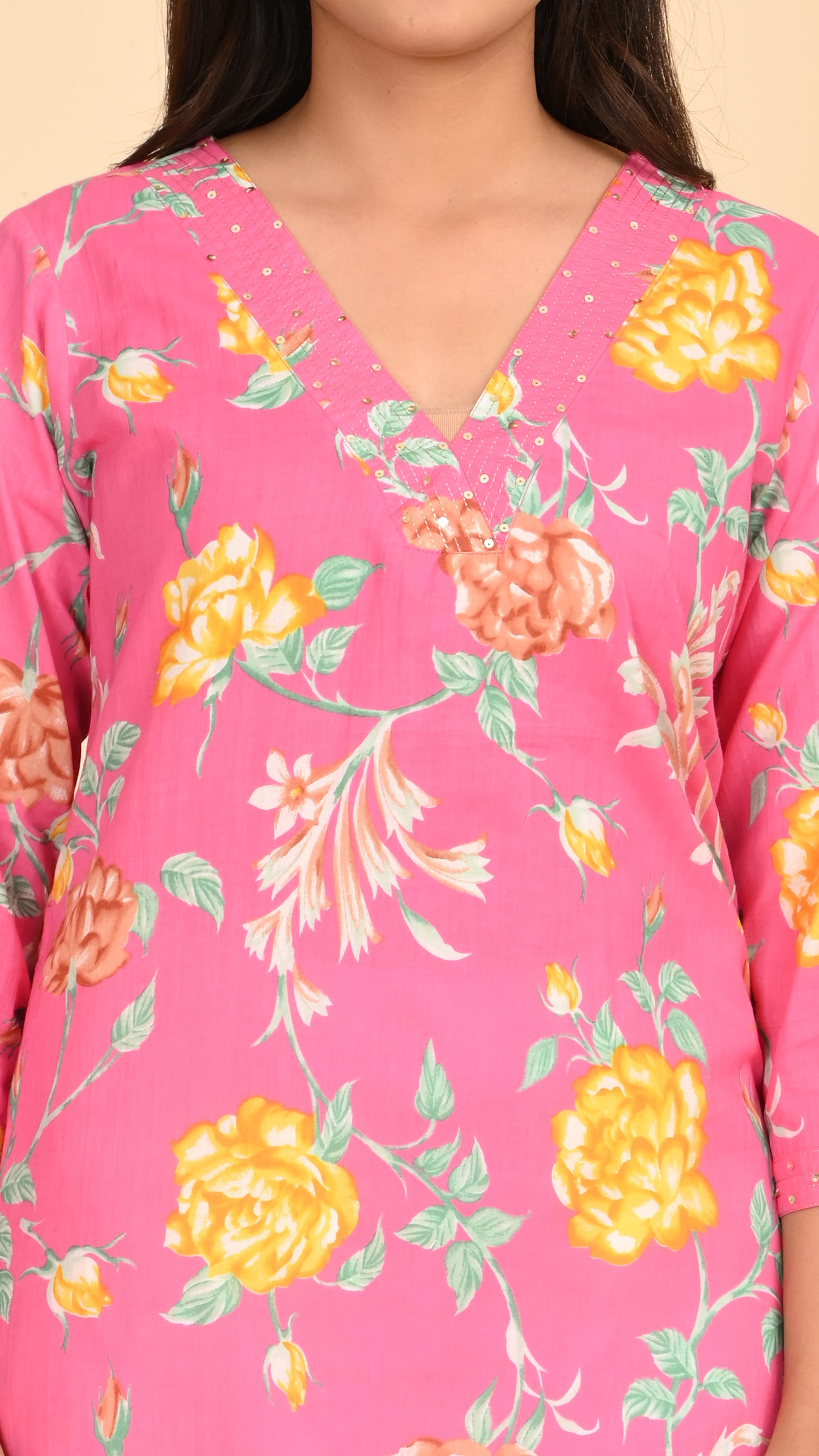 Malvika Gulabi Garden Straight Kurti