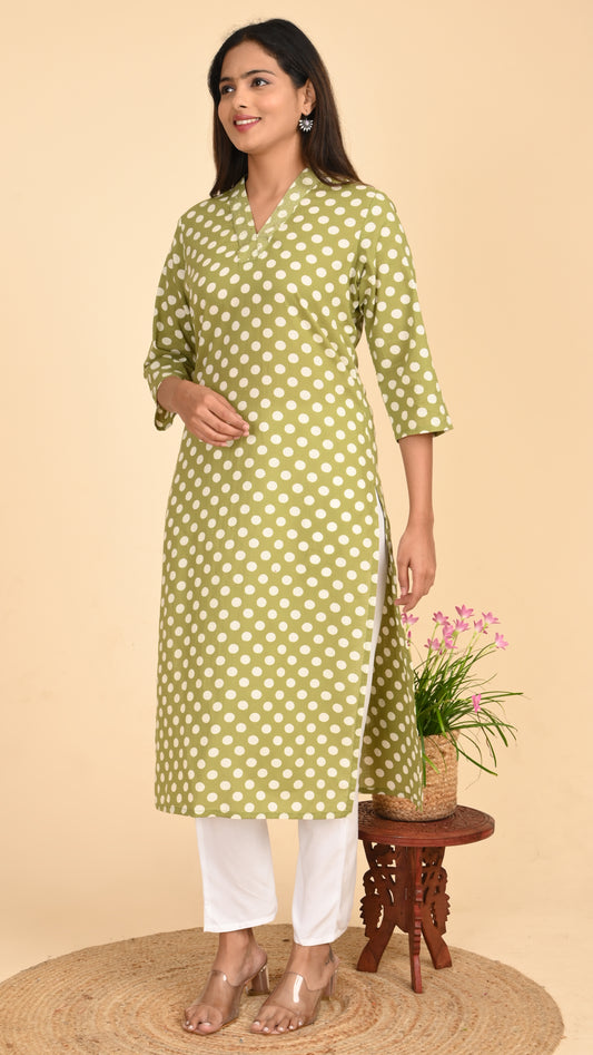 Aira Olive Polka Straight Kurti