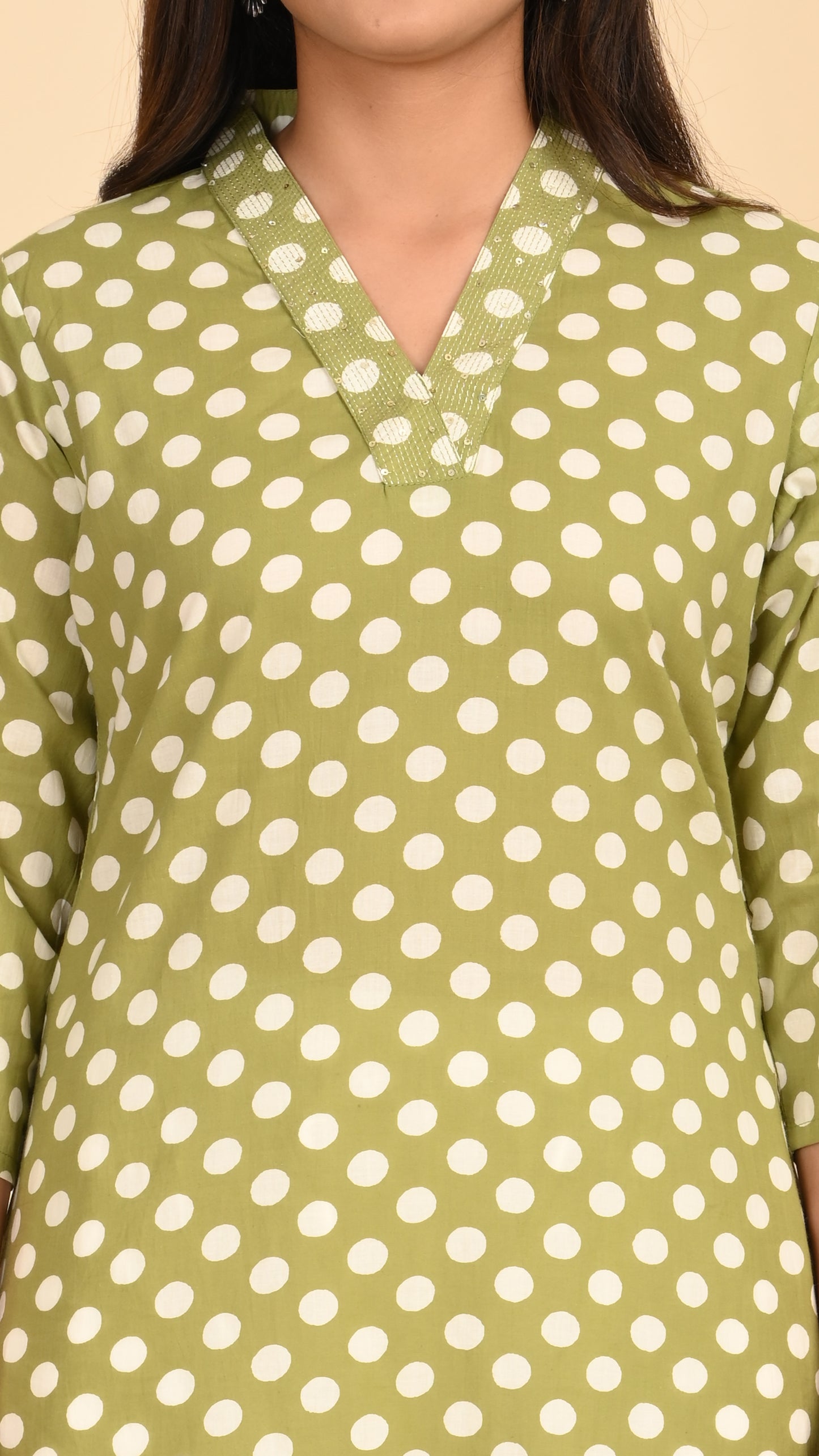 Aira Olive Polka Straight Kurti