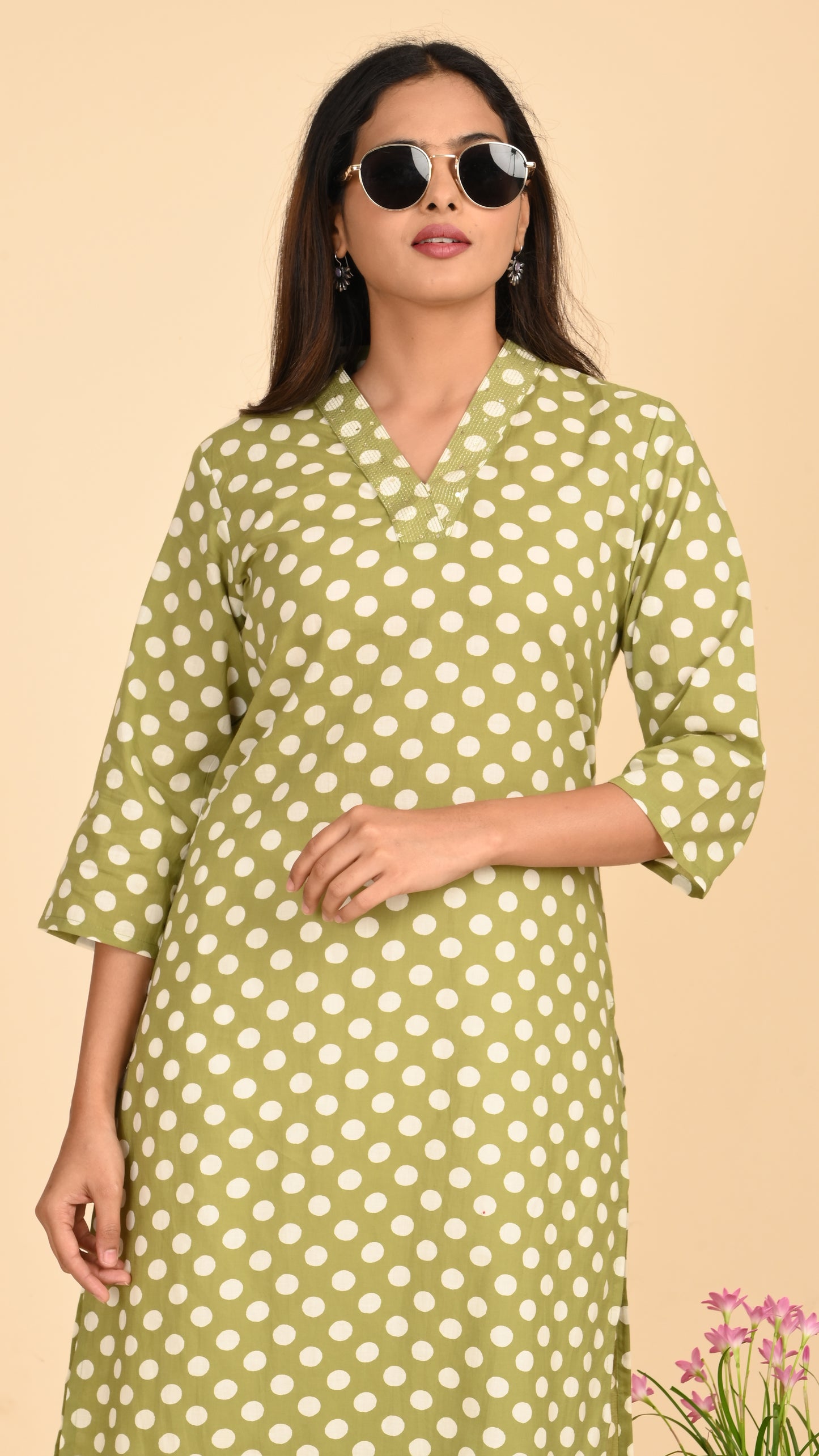 Aira Olive Polka Straight Kurti
