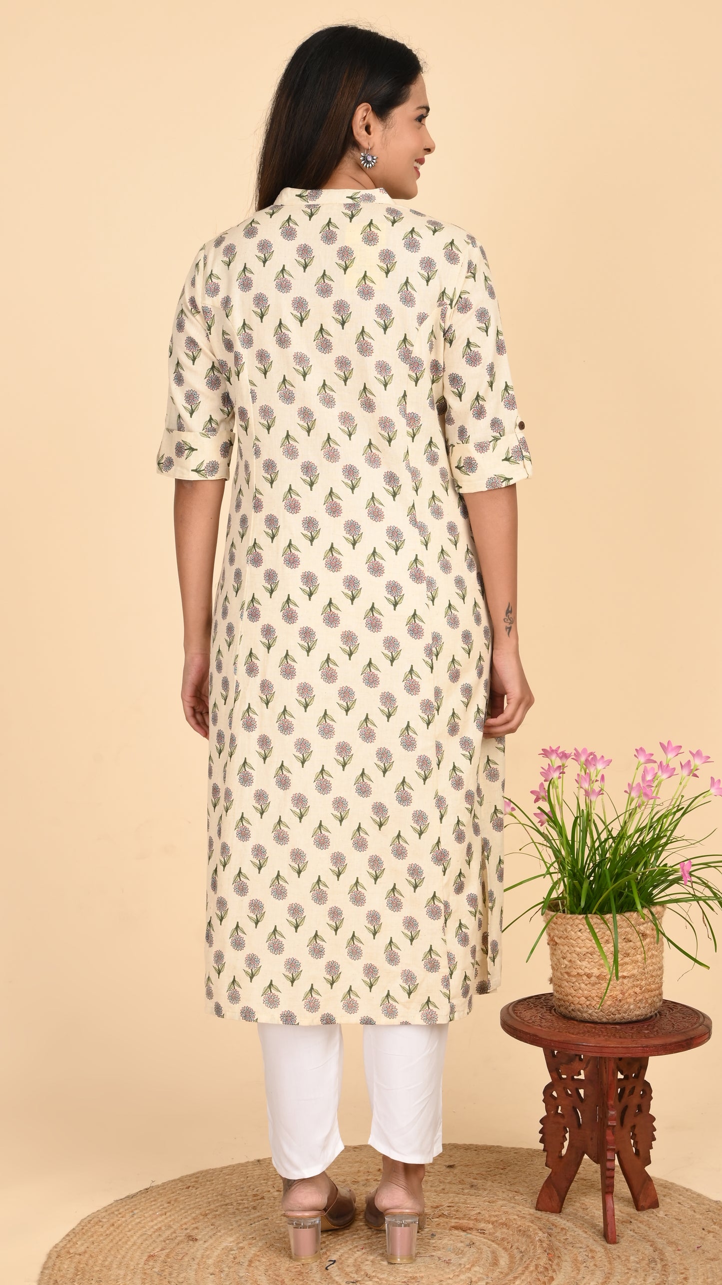 Nayana Ivory Bloom Shirt-Style Kurti