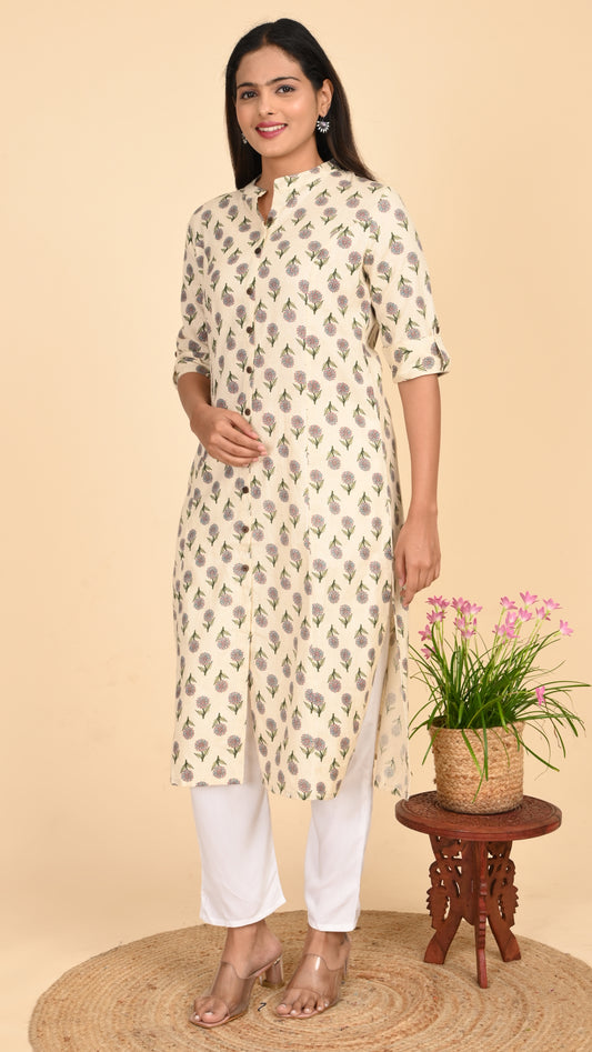 Nayana Ivory Bloom Shirt-Style Kurti
