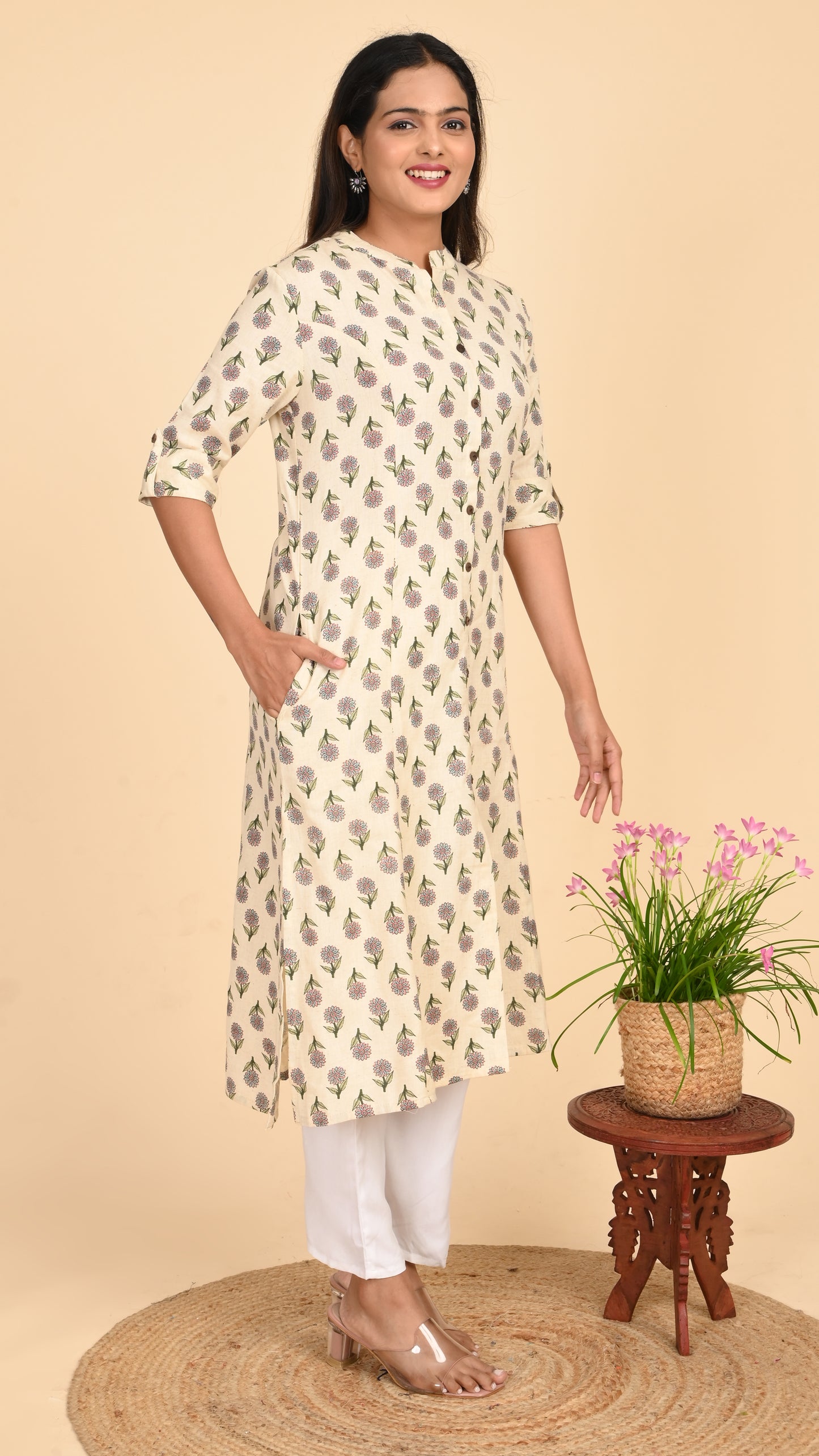 Nayana Ivory Bloom Shirt-Style Kurti