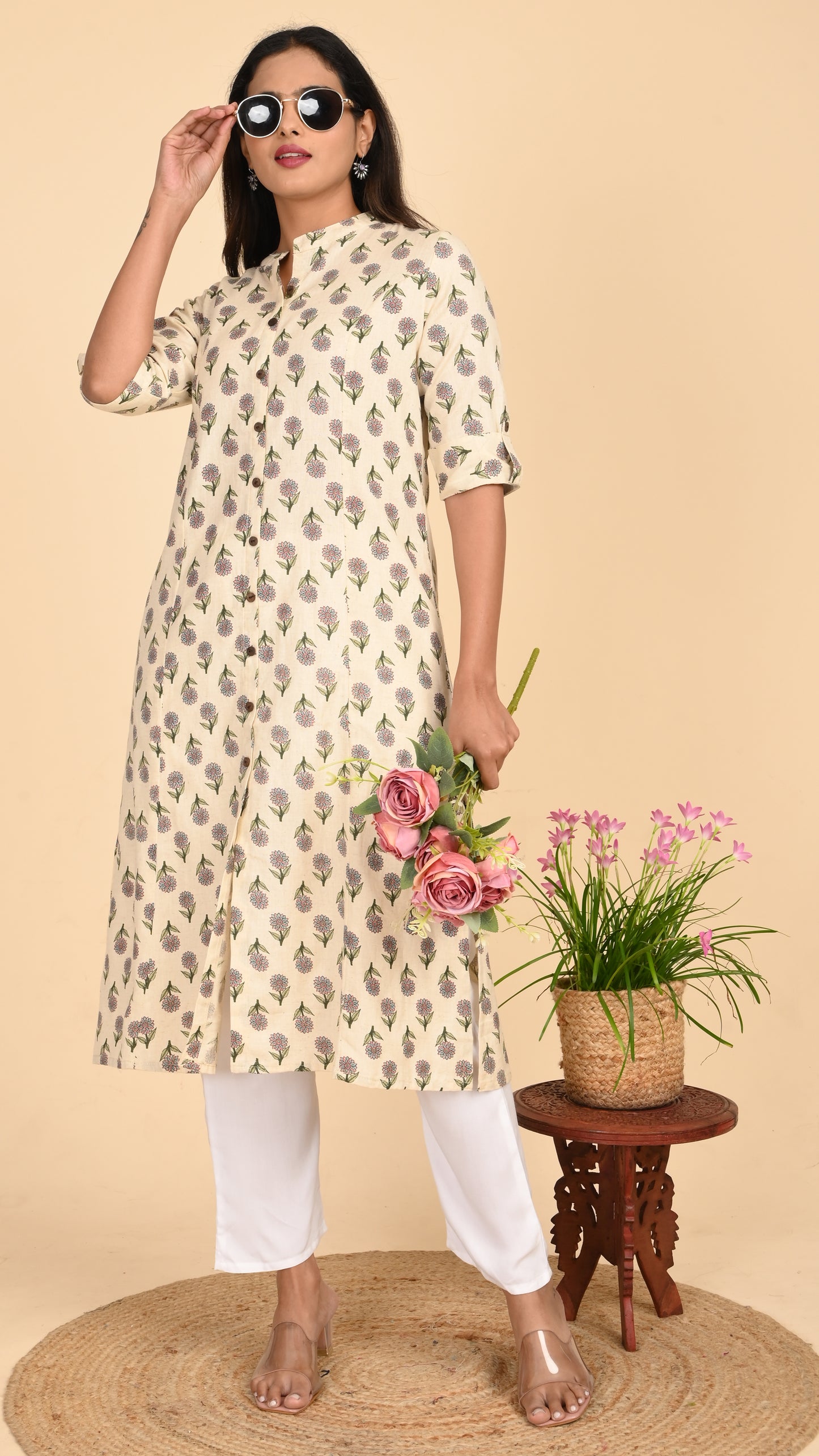 Nayana Ivory Bloom Shirt-Style Kurti