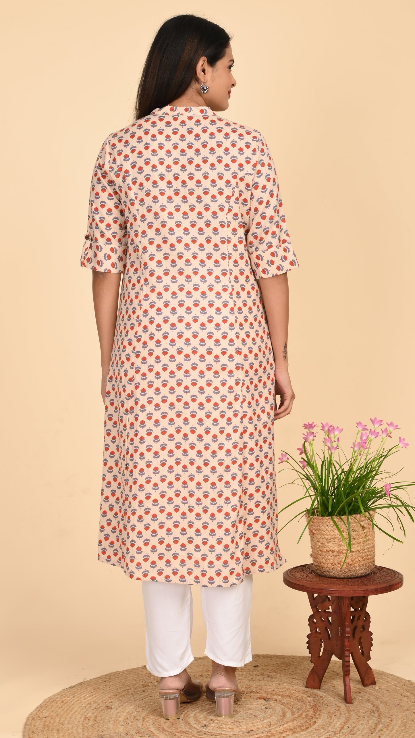 Maithili Peach Blossom Shirt-Style Kurti