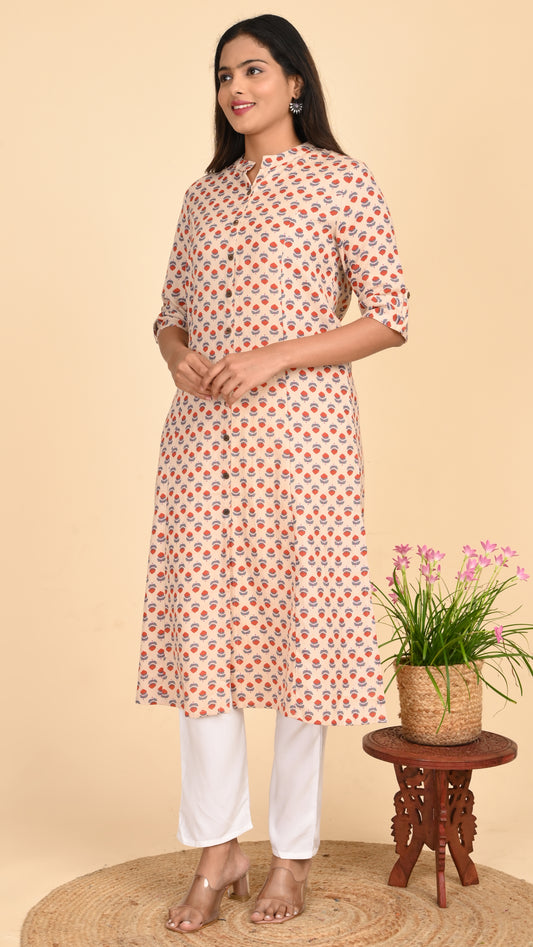 Maithili Peach Blossom Shirt-Style Kurti