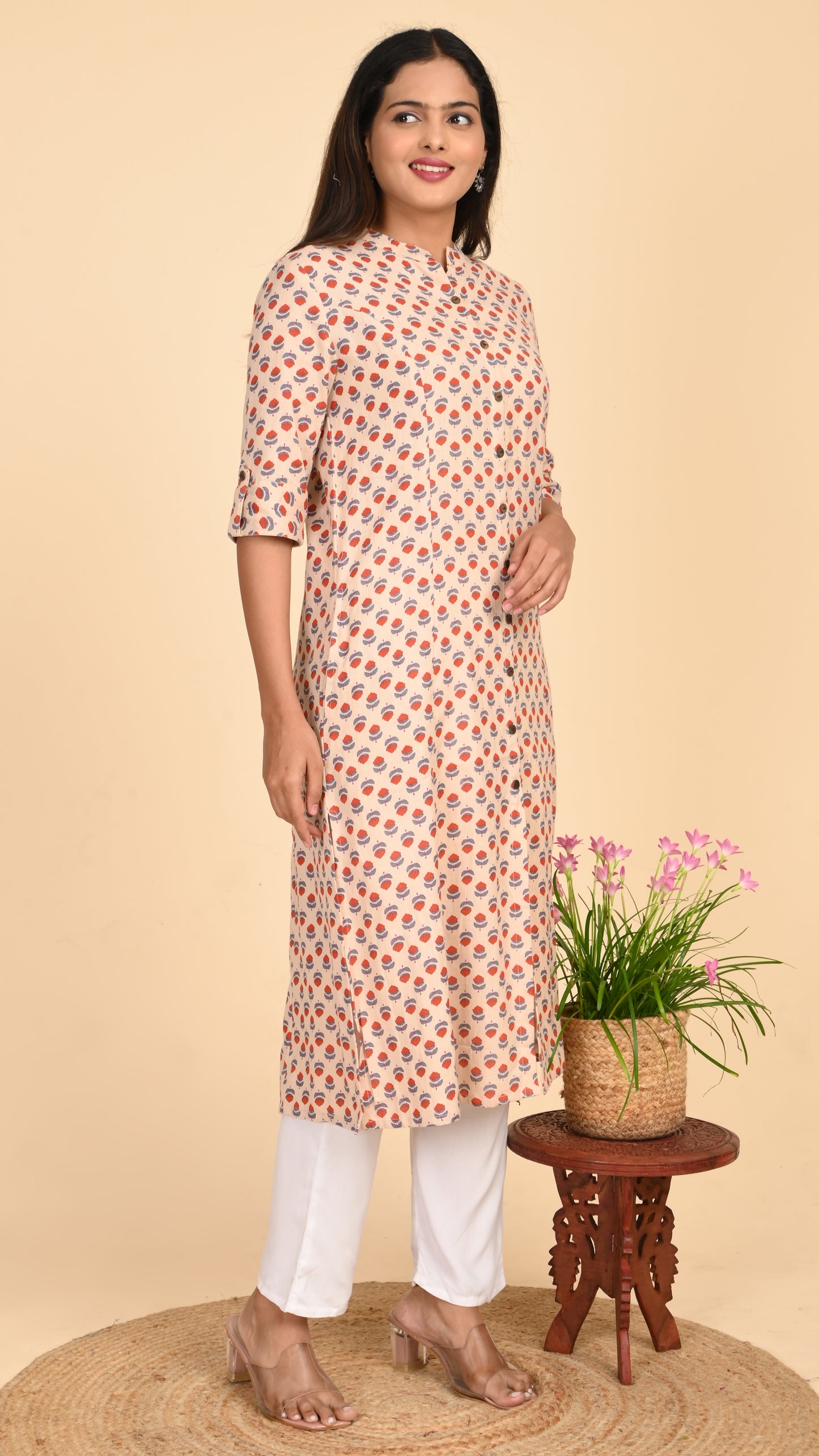 Maithili Peach Blossom Shirt-Style Kurti