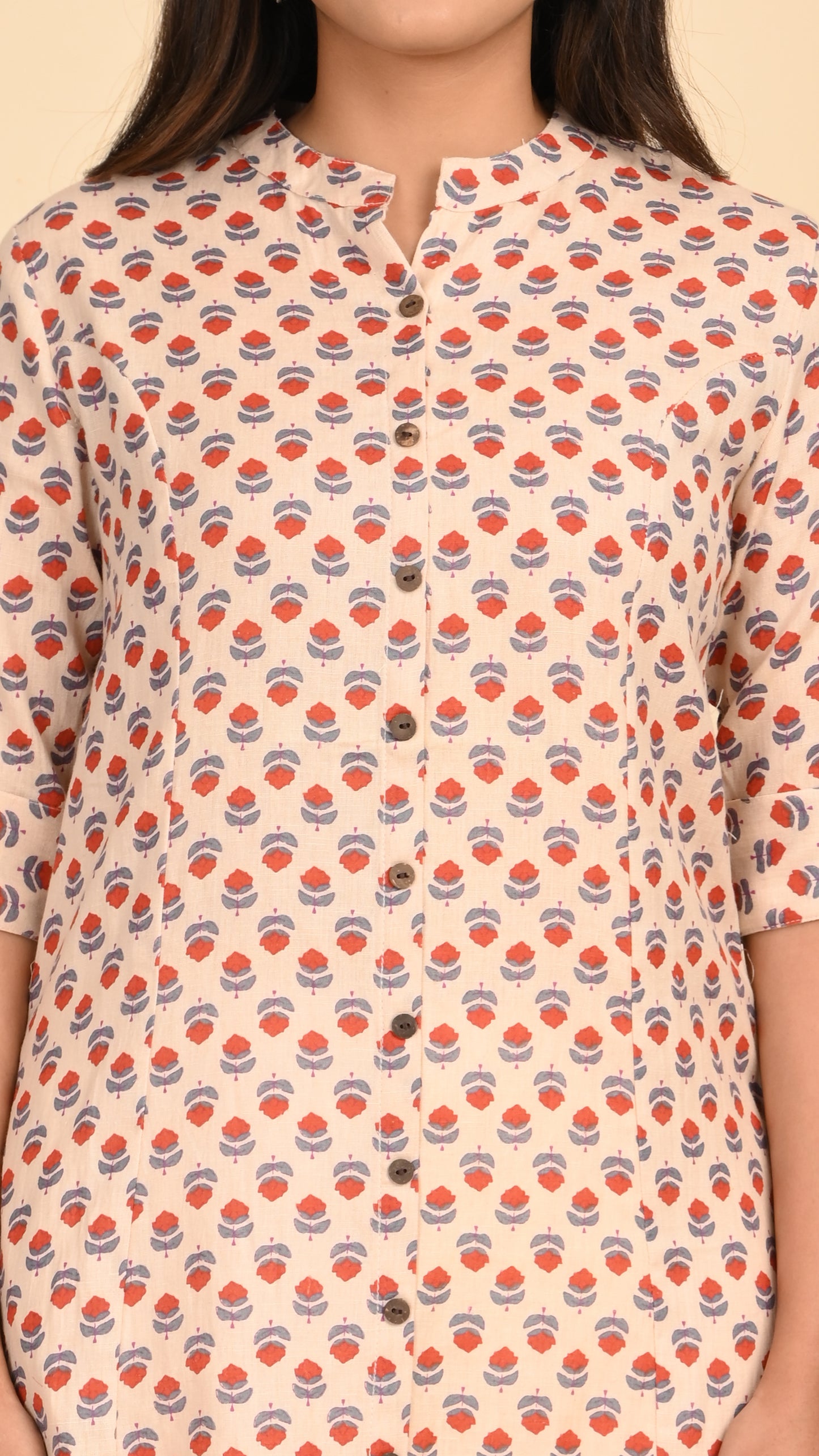Maithili Peach Blossom Shirt-Style Kurti