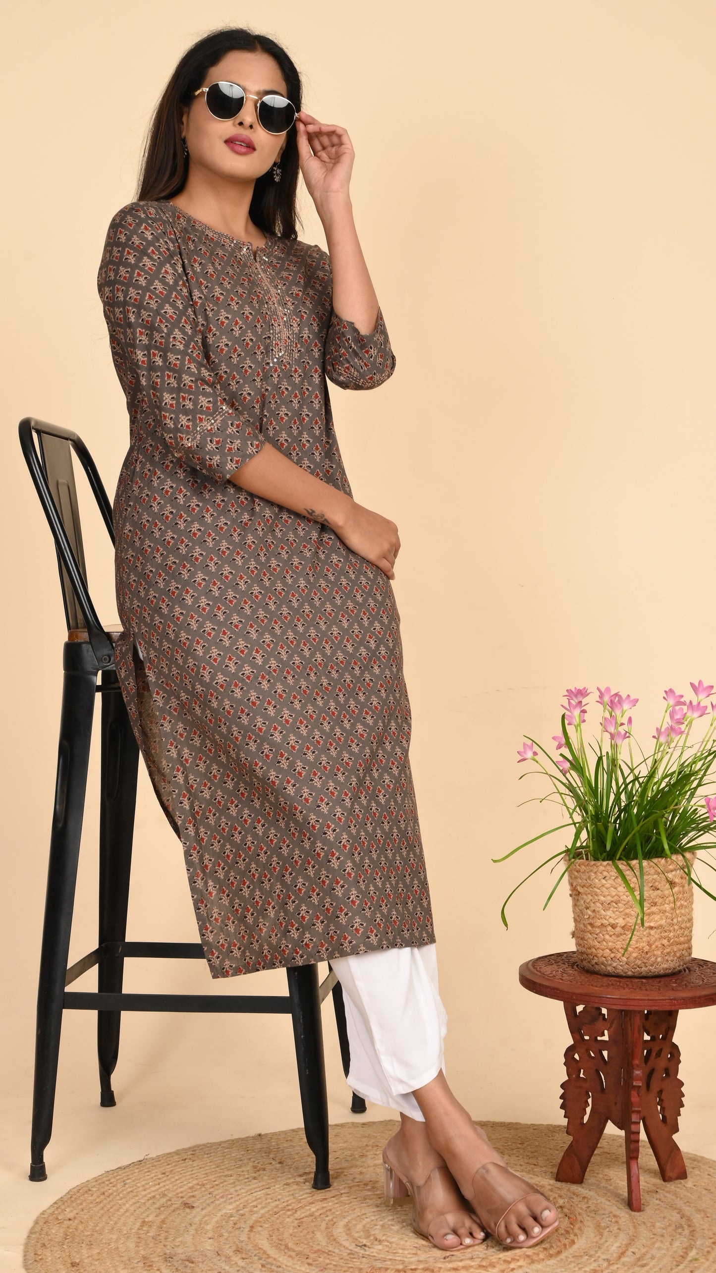Reva Earth Brown Straight Kurti