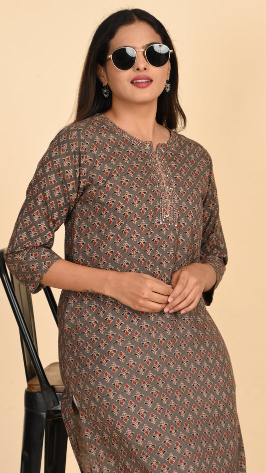 Reva Earth Brown Straight Kurti
