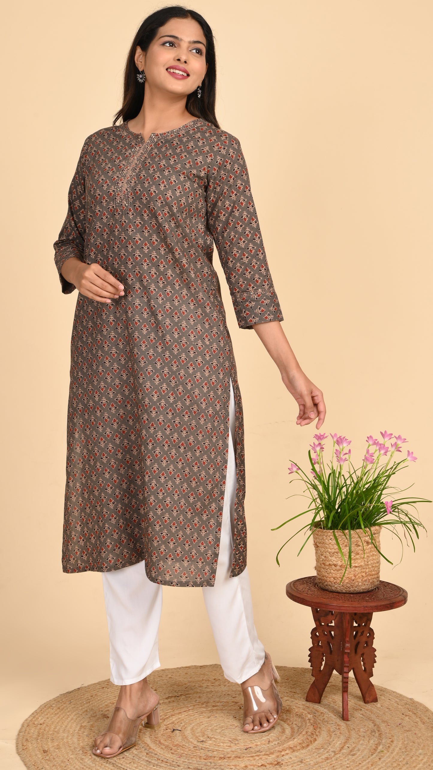 Reva Earth Brown Straight Kurti