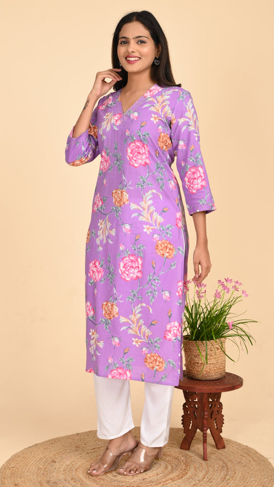 Charulata Lavender Bloom Straight Kurti