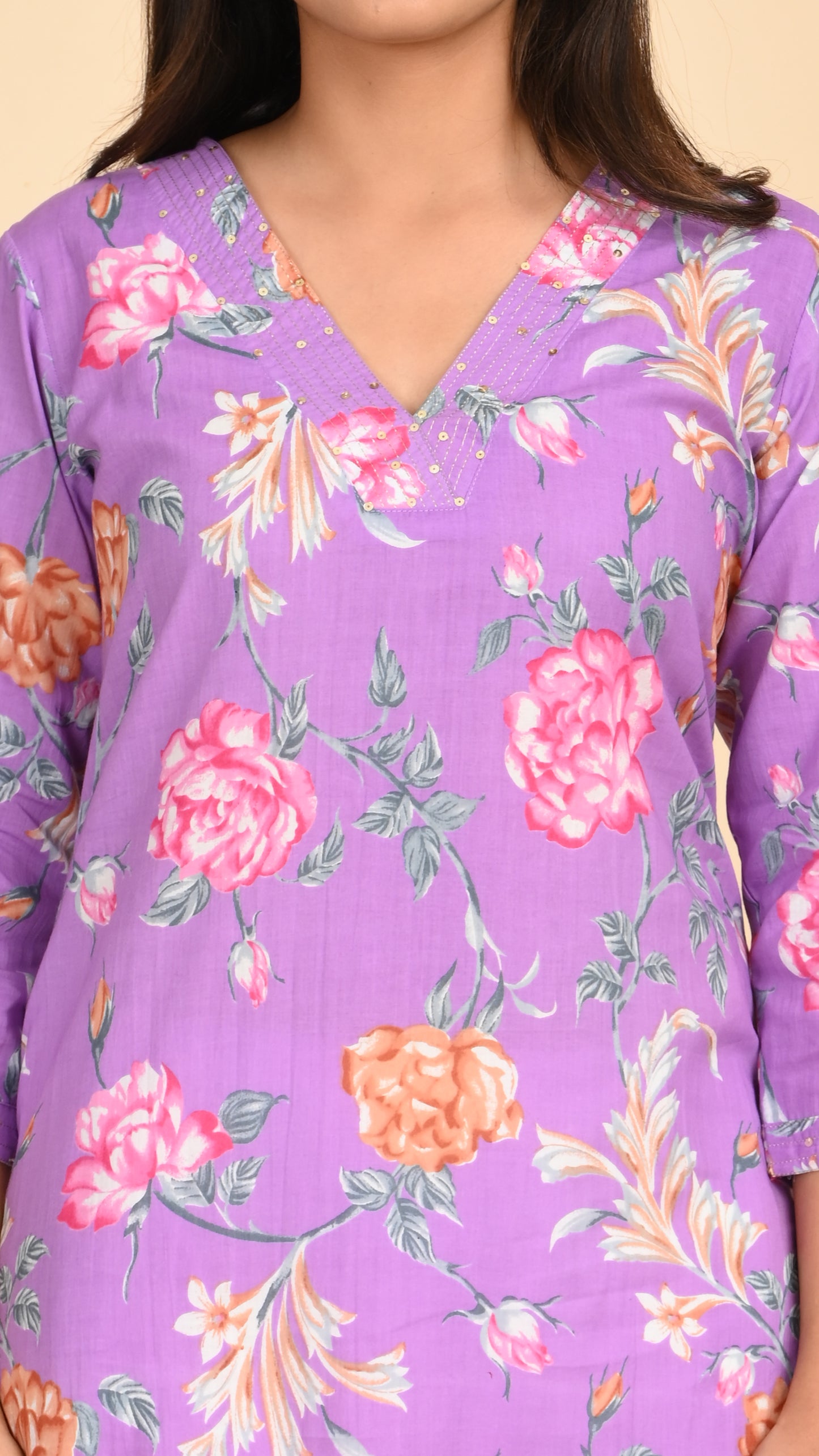 Charulata Lavender Bloom Straight Kurti
