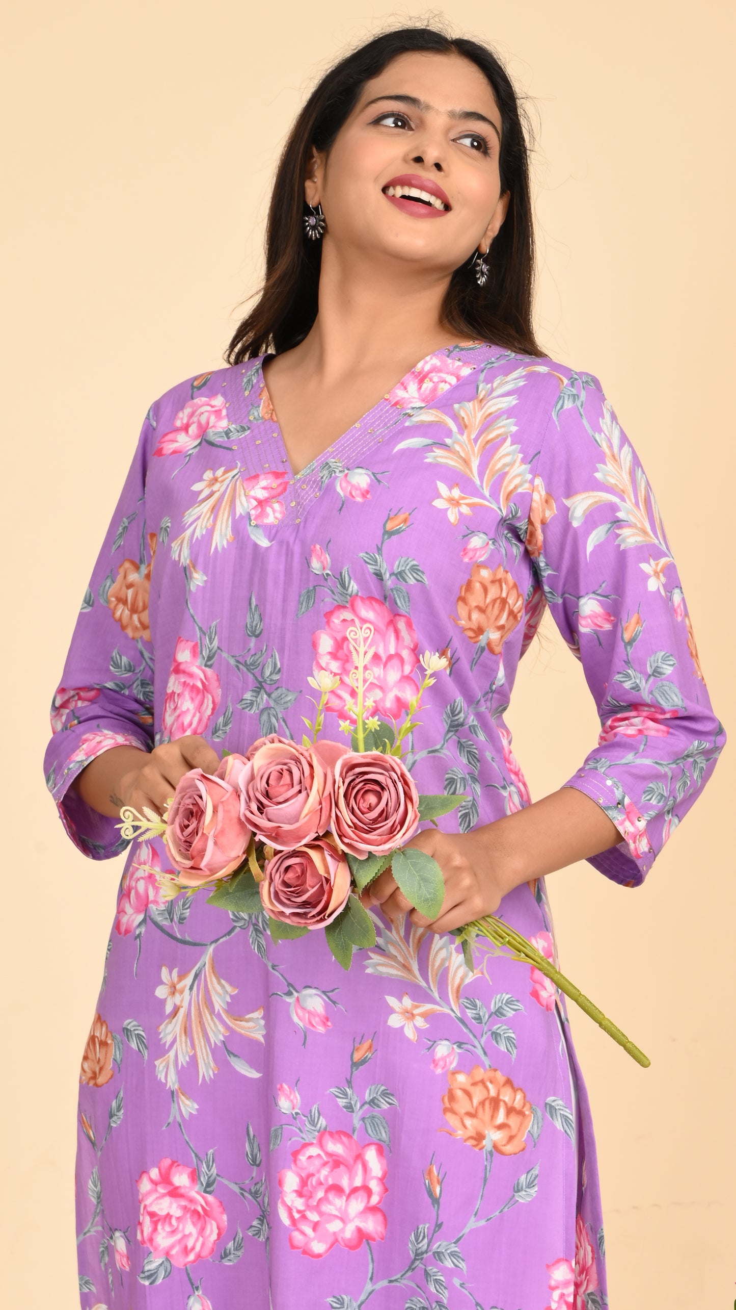 Charulata Lavender Bloom Straight Kurti