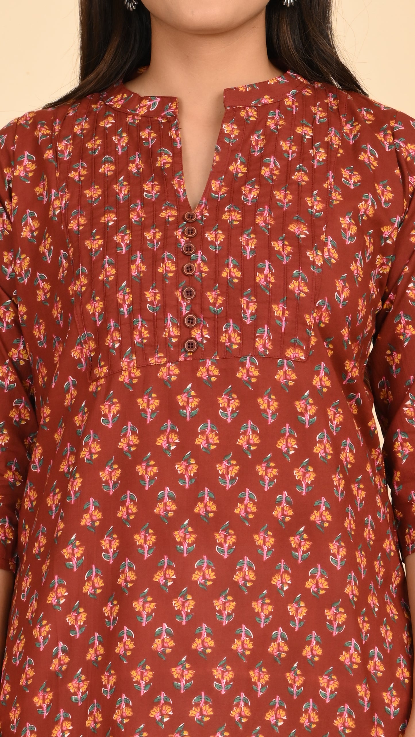 Meher Rust Petal Print Short Kurti Top