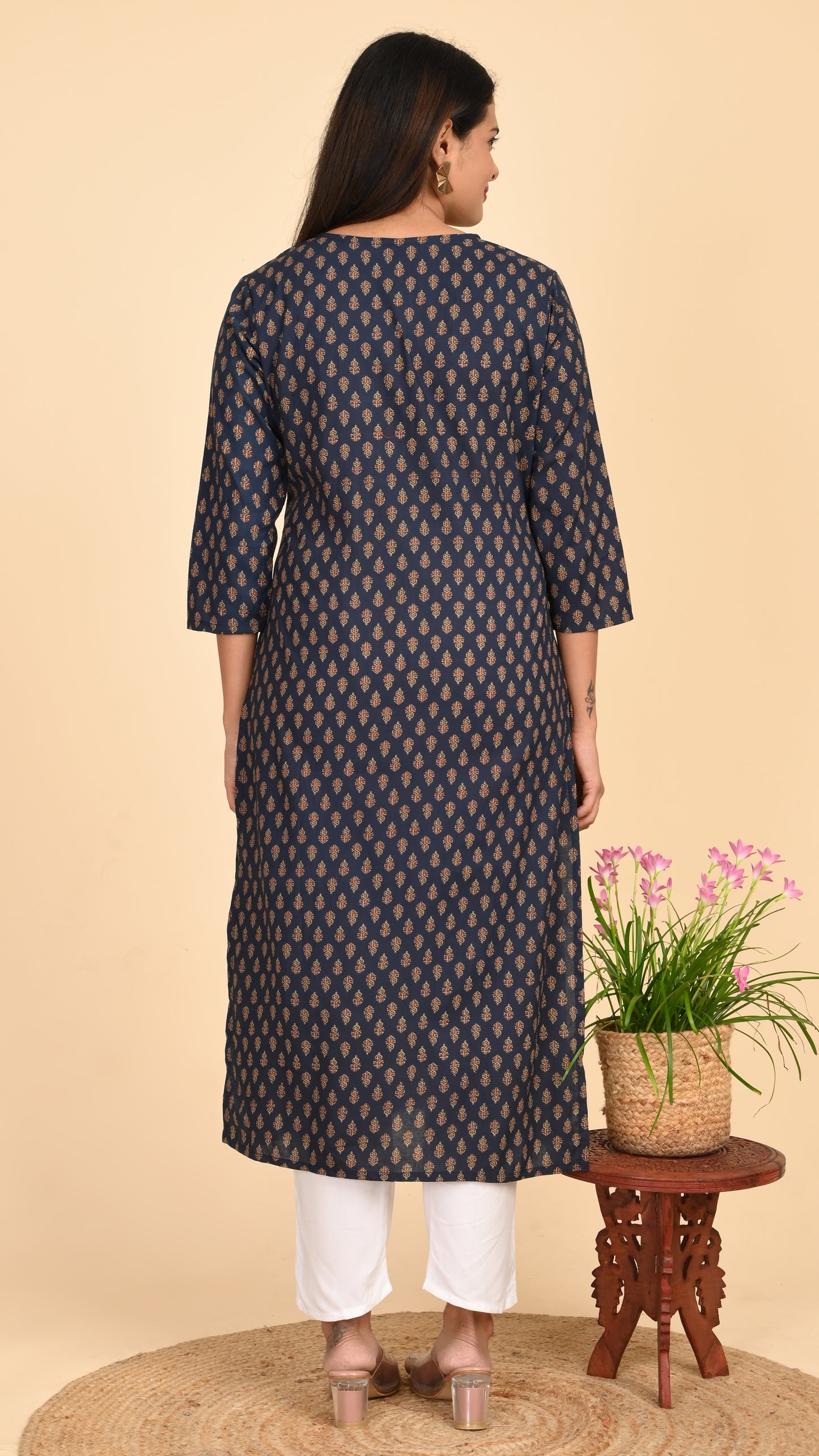 Ishya Indigo Motif Straight Kurti
